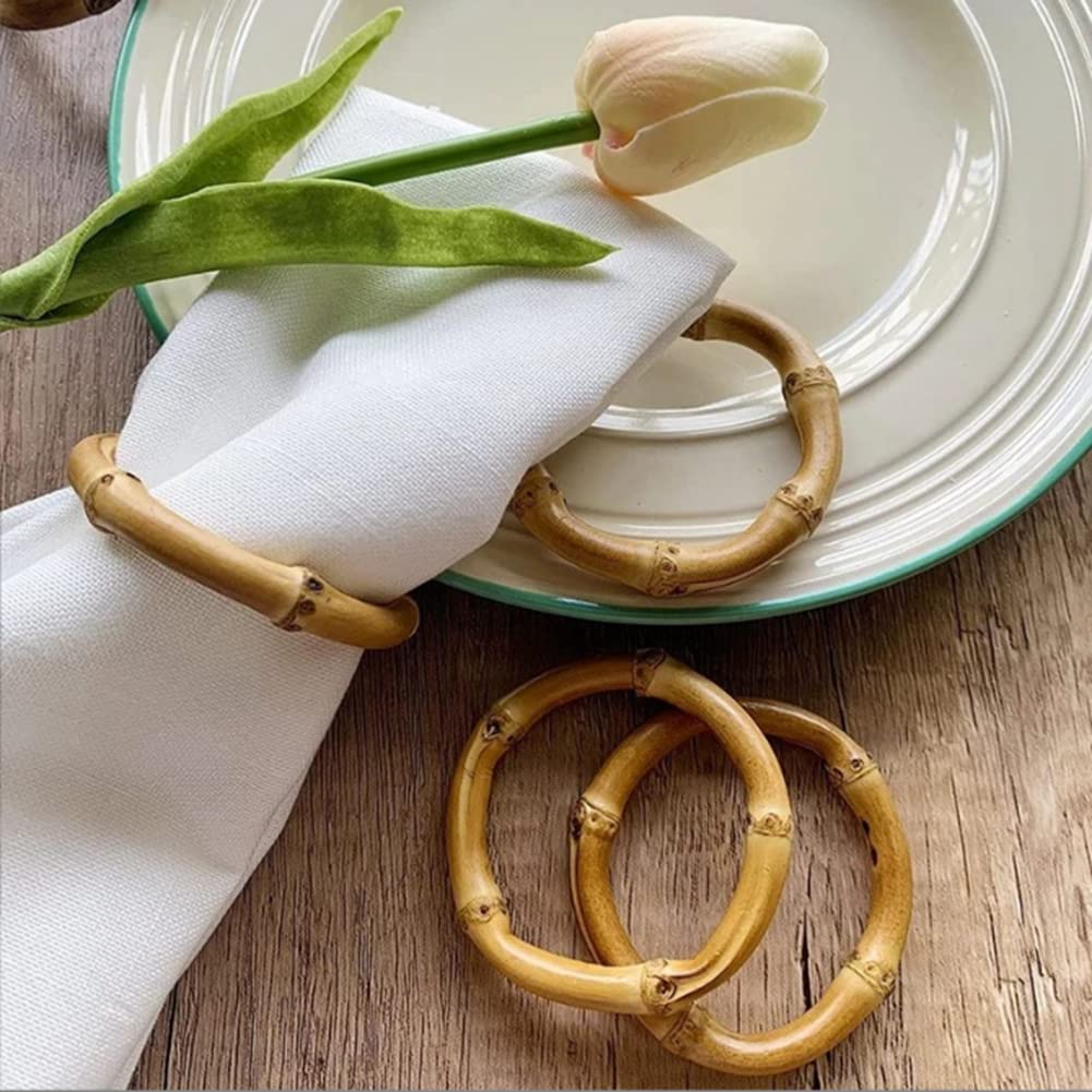 Pupuzao Natural Bamboo Handmade Napkin Rings (6-Pack) For Dinning Table - Rustic Style Decor, Yellow (Bnr6)