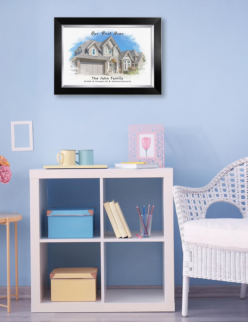Ipic - Custom Watercolor House Portrait.Personalized Artwork With Names And Date On, Customized Gift For Anniversary,Wedding,Bir