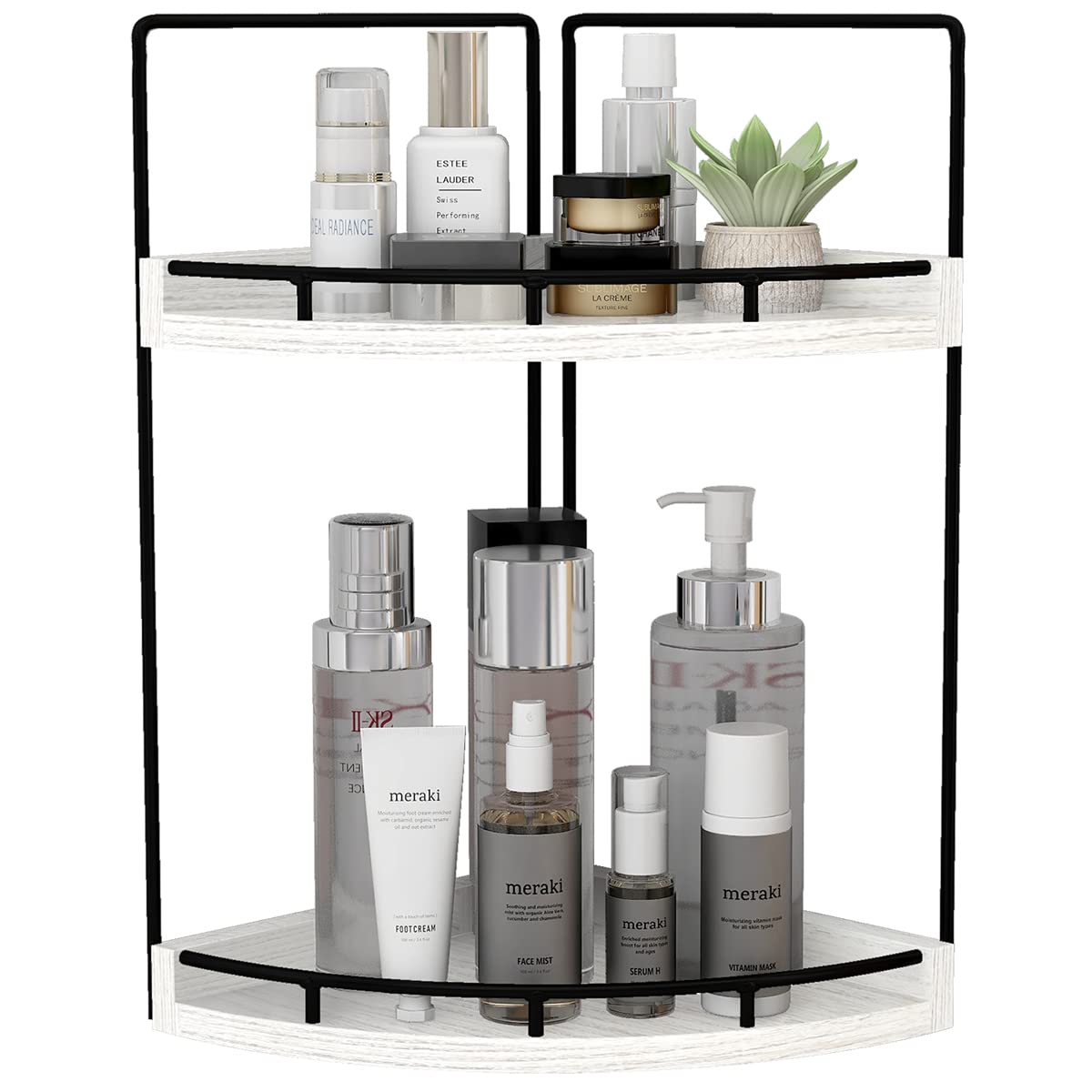 Dorhors 2-Tier Rustic White Corner Bathroom Shelf