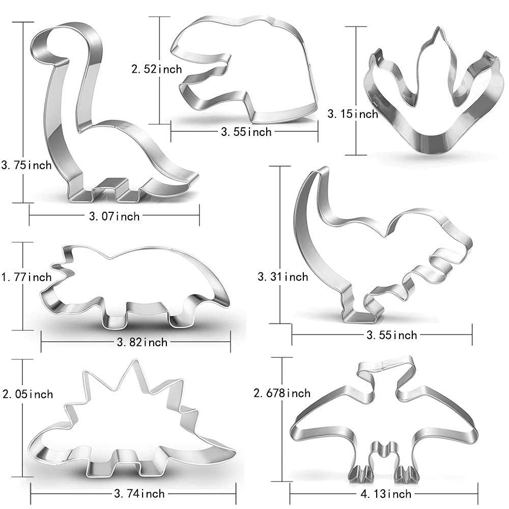 Lubtosmn New Dinosaur Cookie Cutter Set-7 Piece-Dinosaur Footprint And Head, Tyrannosaurus(T-Rex), Brontosaurs, Spinosaurus, Tri