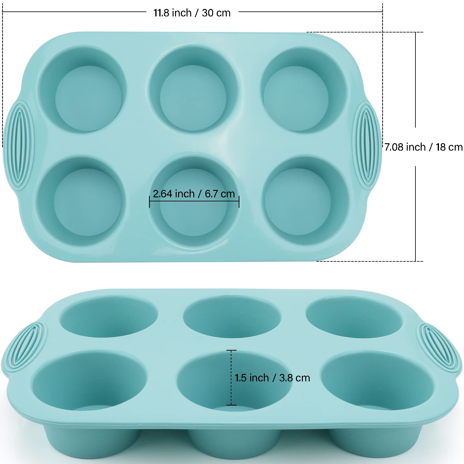 Silicone Muffin Pan - 6-Cavity Nonstick Baking Tray For Muffins, Cupcakes, Brownies And More - Food Grade And Bpa Free - Pack Of