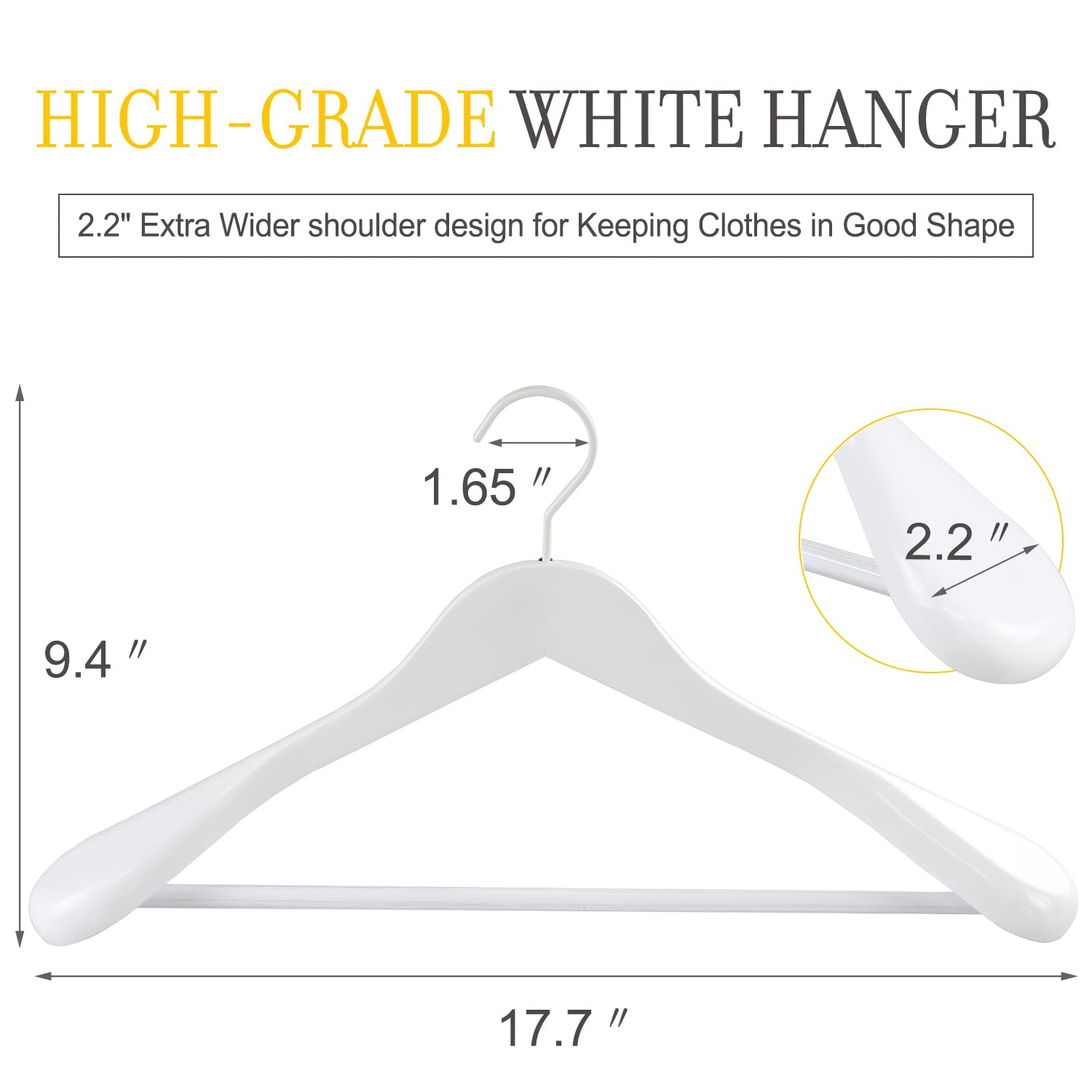Topia Hanger White Wooden Coat Hanger 6 Pack, Wood Suit Hangers,Glossy Finish With Extra-Wide Shoulder, Thicker White Hooks & An