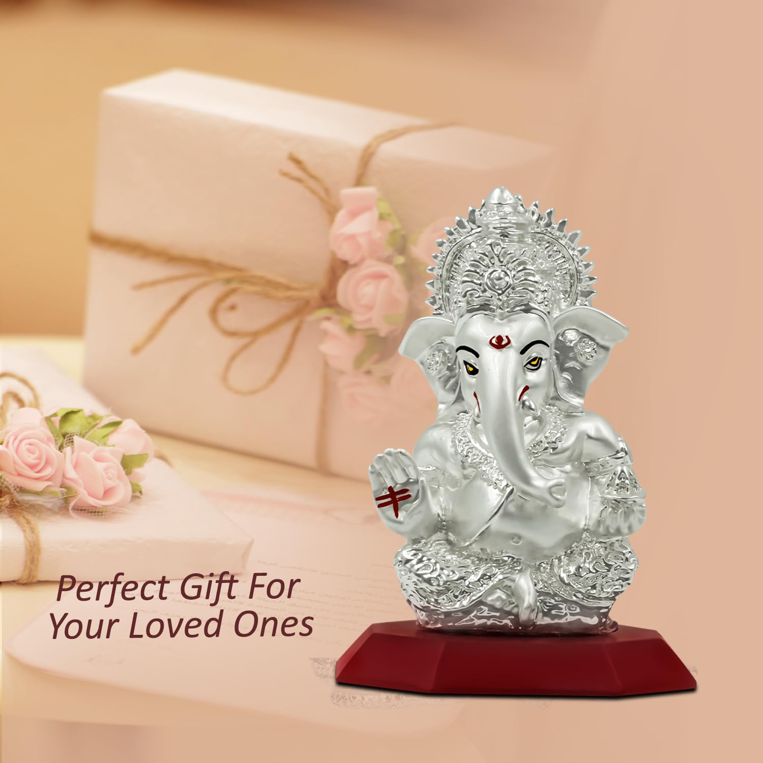 Diviniti Ganesha Idol For Home Decor Showpiece 999 Silver Plated Statue Of Lord Ganesha For Tabletop Ganesh Ji Murti For Puja Ro