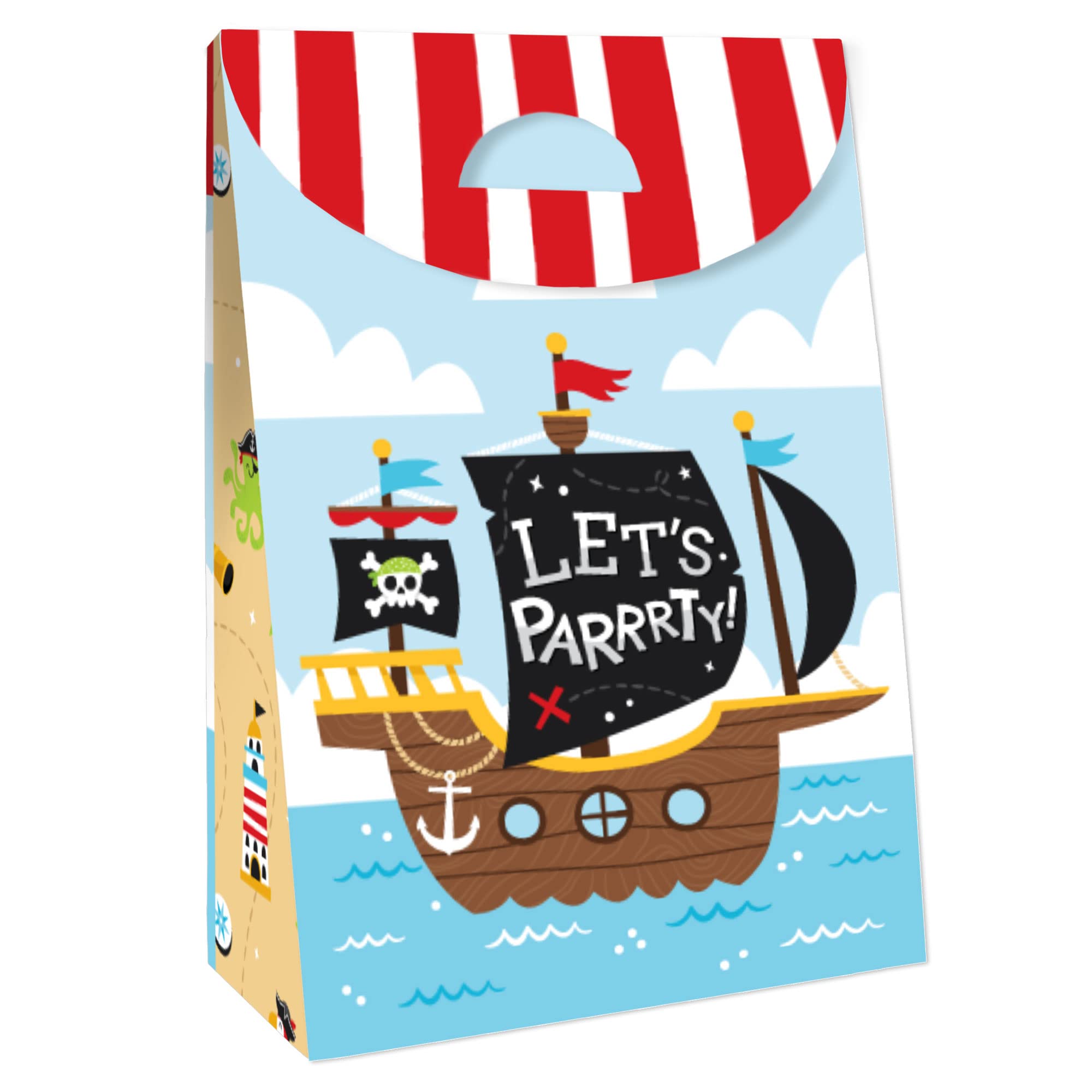 Big Dot Of Happiness Pirate Ship Adventures - Skull Birthday Gift Favor Bags - Party Goodie Boxes - Set Of 12