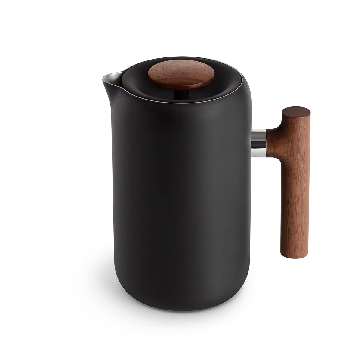Fellow Clara French Press Coffee Maker - Portable Stainless Steel Coffee Press, Insulated Manual Brewer, Matte Black With Walnut