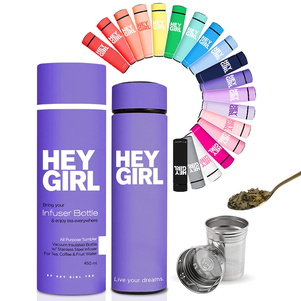 Hey Girl Tea Infuser Bottle 450Ml - Insulated Stainless Steel Water Bottle - Thermos Tea Tumbler With Tea Diffuser - Portable Tr