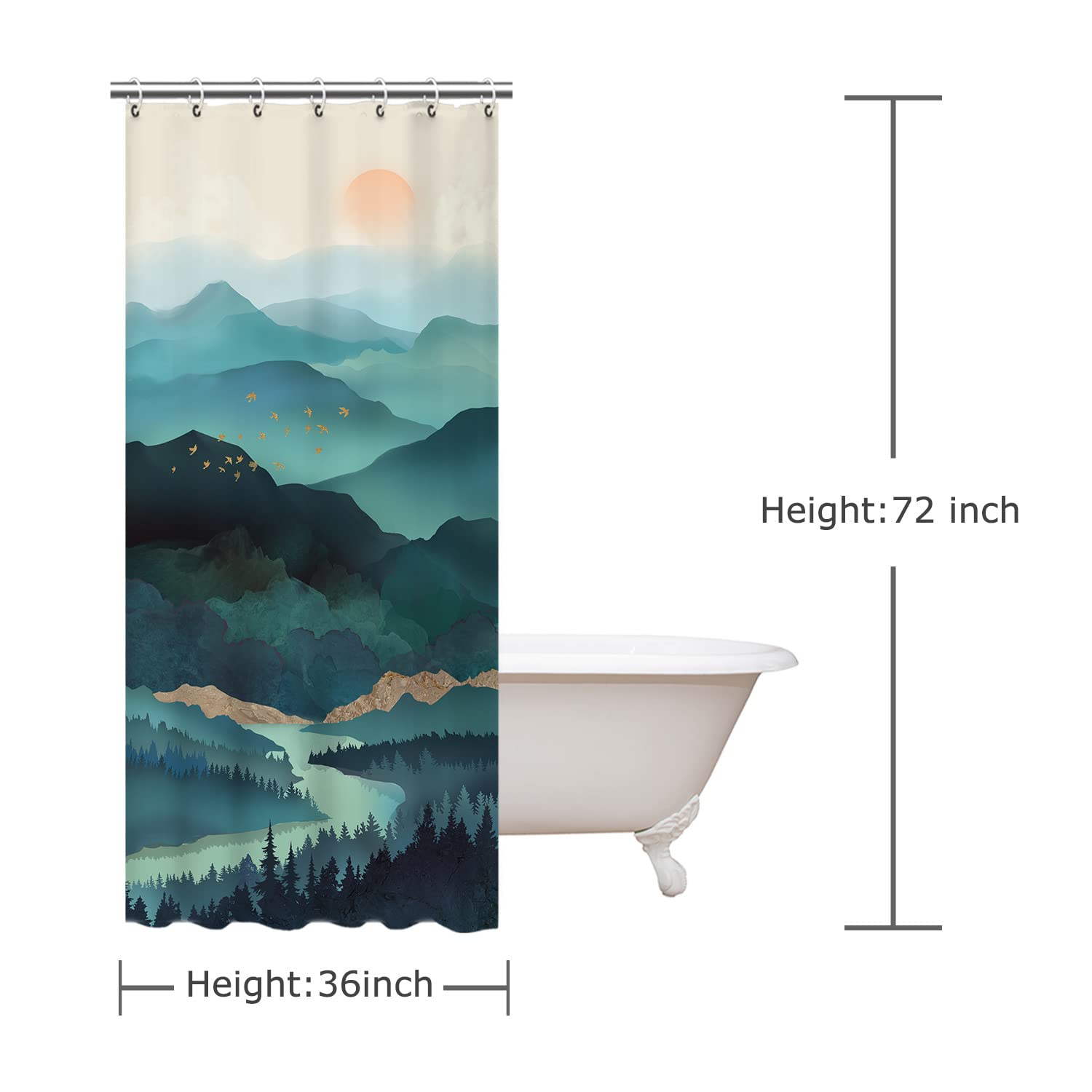 Rosielily Stall Shower Curtain 36''X72'' Inches Small Shower Curtain, Forest Mountain Shower Curtain Tree Shower Curtains For Ba