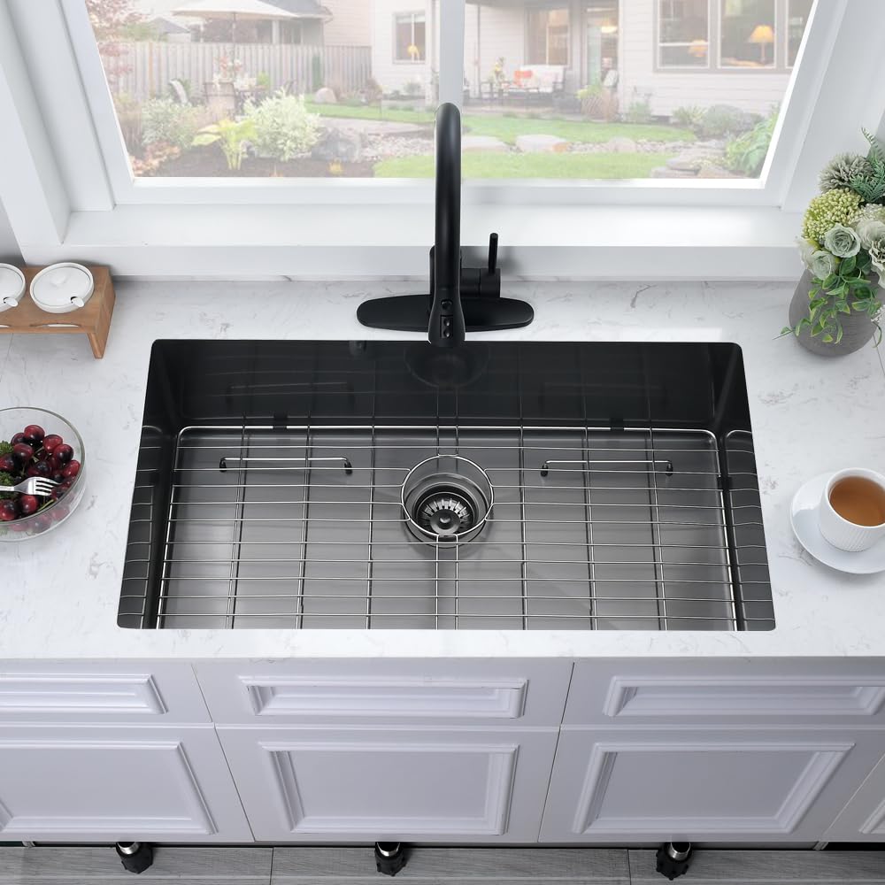 32 Inch Black Undermount Sink -Bokaiya 32X19 Undermount Kitchen Sink 18 Gauge Deep Single Bowl Stainless Steel Kitchen Sink With