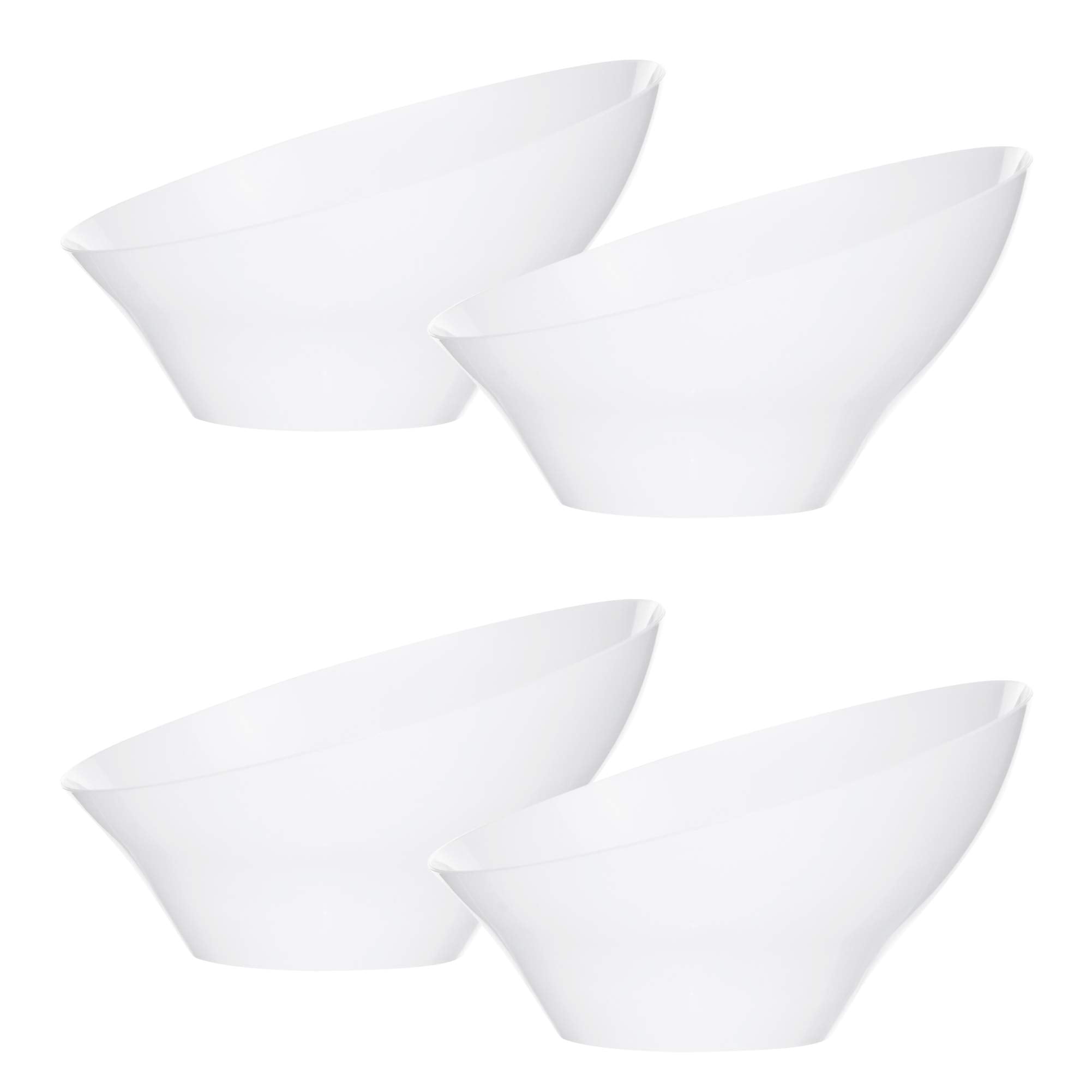 PLASTICPRO Disposable Angled Plastic Bowls Round Small Serving Bowl, Elegant for Partys, Snack, or Salad Bowl, White, Pack of 8