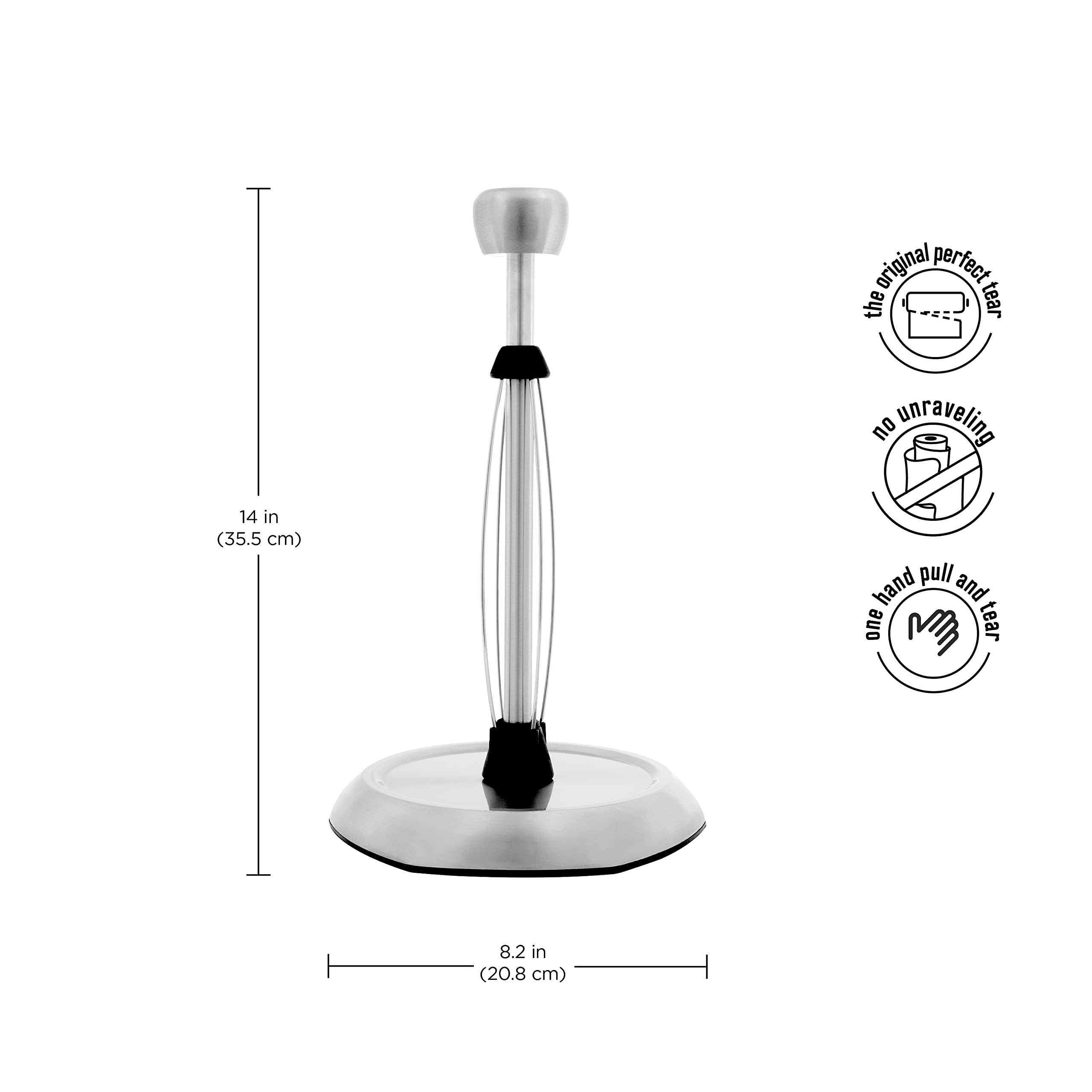 Kamenstein Hexagon Base Perfect Tear, Stainless Steel Countertop Paper Towel Holder, One Handed Pull, No Unraveling, Weighted Ba