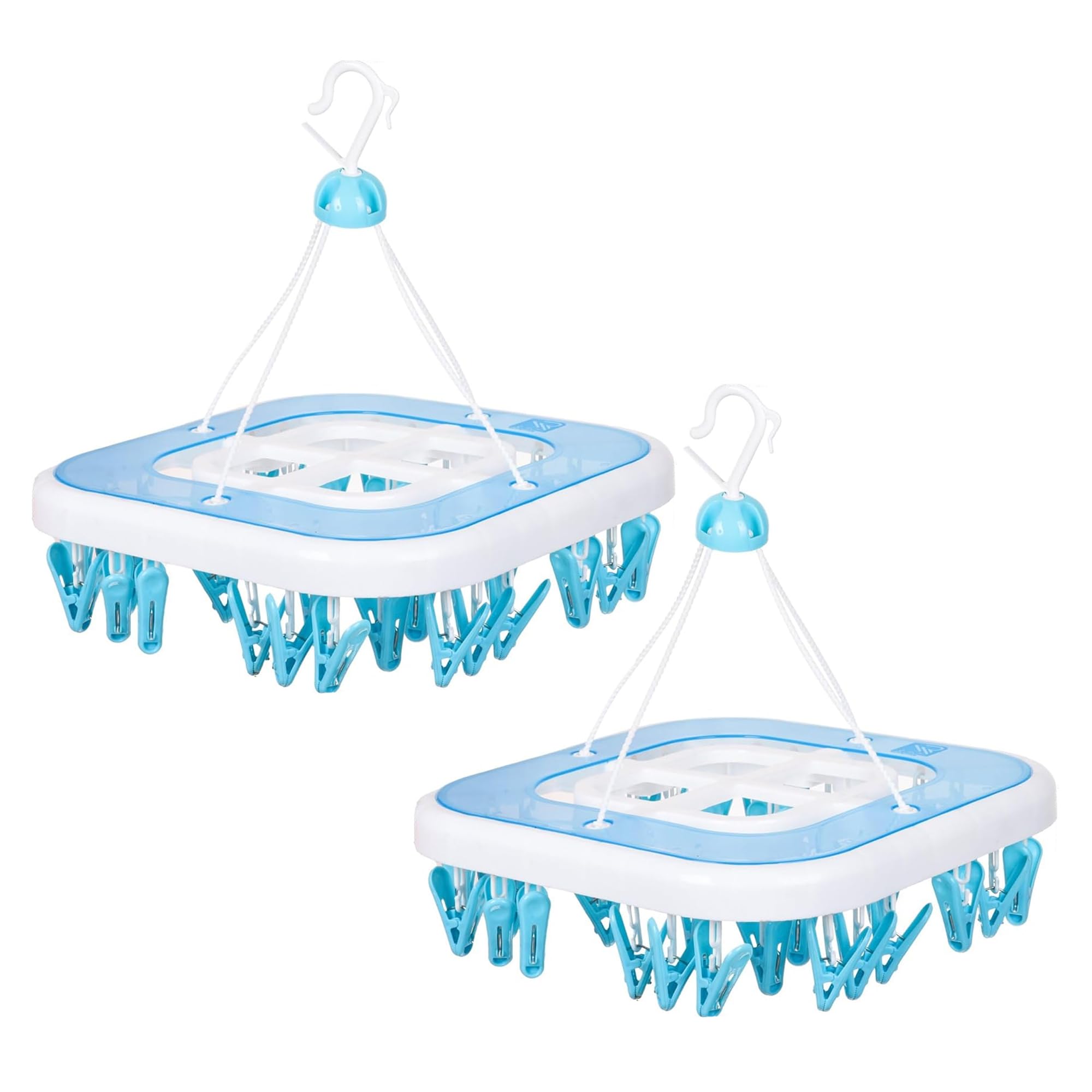 Kuber Industries Pack Of 2 Cloth Drying Hanger - 36 Clips Baby Pegs, 360 Degree Rotatable, Clip Stand, Square Stand - Transparen