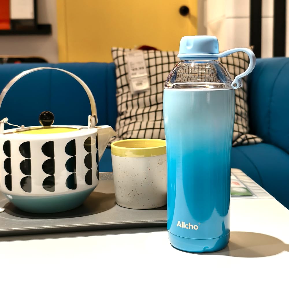 Allcho Insulated Water Bottle for Women, 18 oz Stainless Steel Water Bottles, Double Walled, 2 Lids (Chug & Tumbler) - Hydrate &