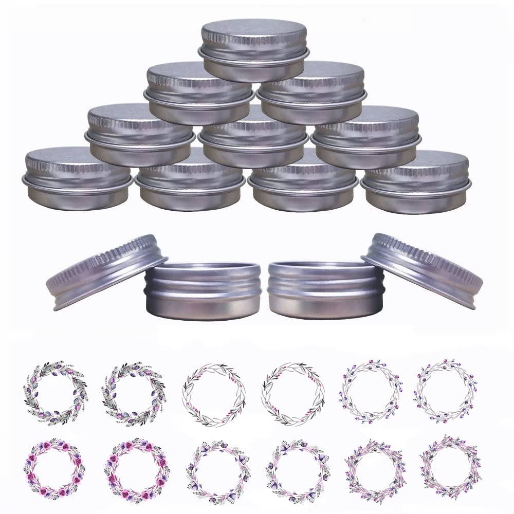 Joywee Aluminum Tin Jars, Cosmetic Sample Metal Tins Empty Container Bulk, Round Pot Screw Cap Lid, Small Ounce For Candle, Lip