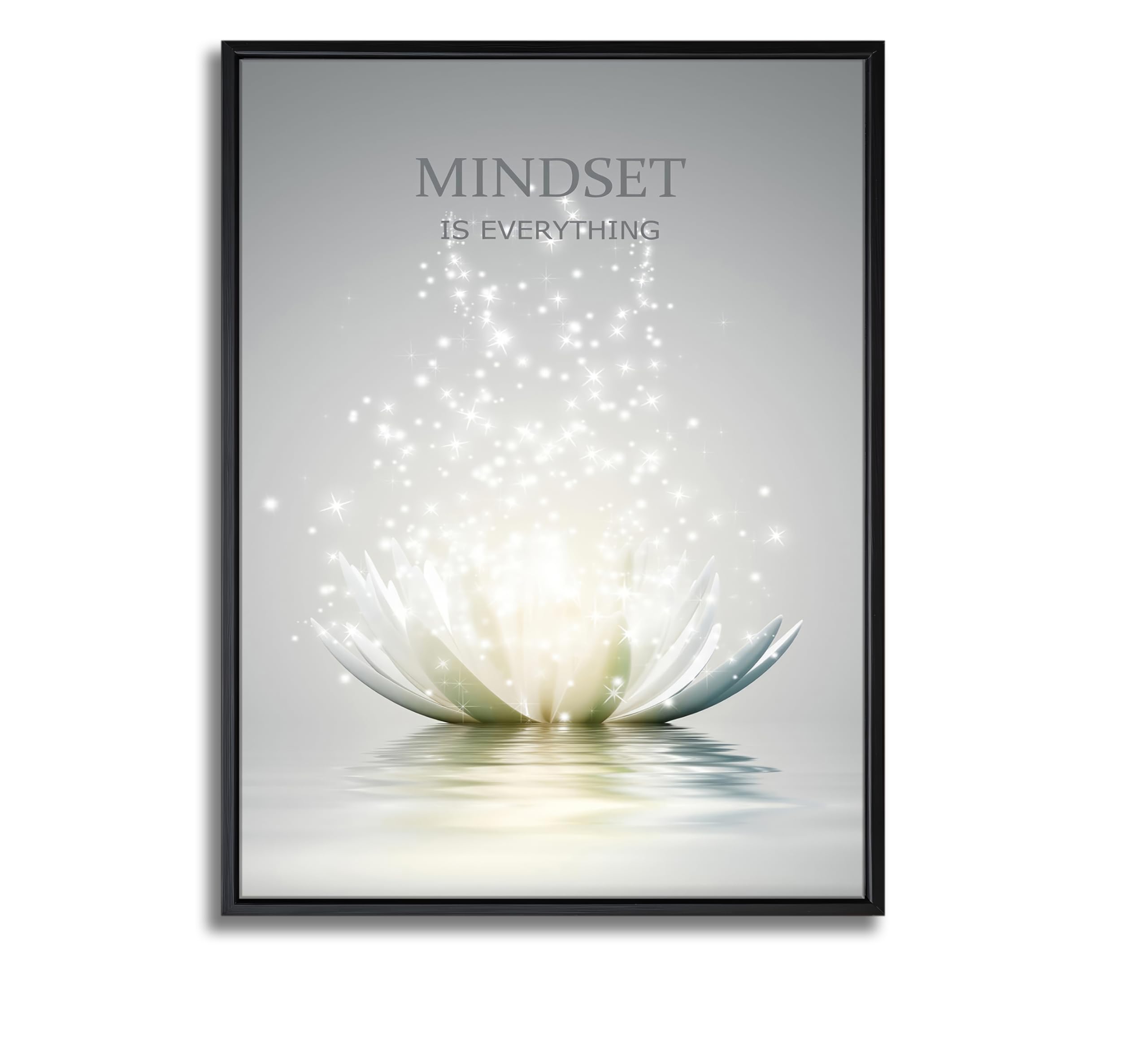Floating Framed Zen Wall Art, White Lotus Flower Canvas Prints, Just Breathe Picture Poster for Office Spa Yoga Meditation Room 