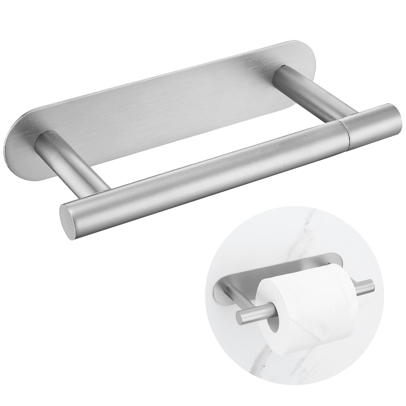 Self Adhesive Toilet Paper Holder, Sus304 Stainless Steel Brushed Nickel Toilet Roll Holder, Double Base Paper Towel Holder Wall