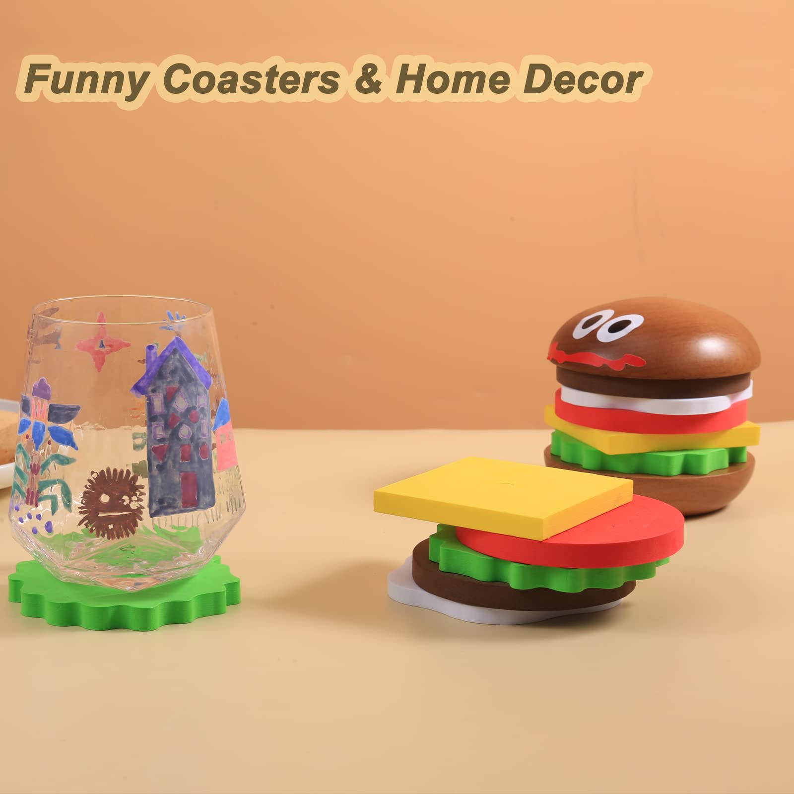 Fun Coasters Set For Drinks,Novelty Burger Coasters For Coffee Table,Diy Wooden Coasters For Drinks,,Cup Mat Wood Cup Lips,Gift