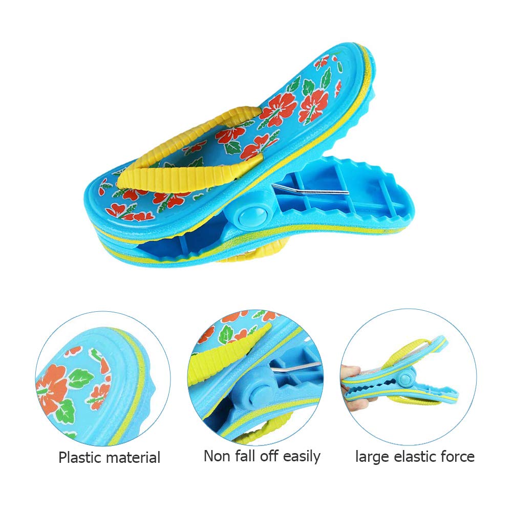 Beach Towel Clips For Beach Chairs, Set Of 4, Flip Flop Design Portable Towel Holder Clips, Big Size Flip Flops Blue, Windproof