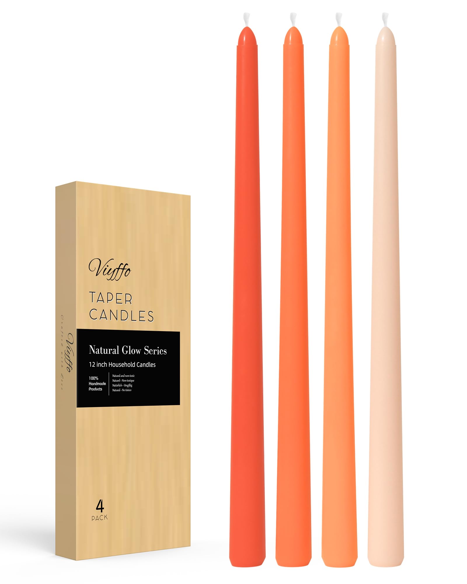 Viyffo 12 Inch Orange Taper Candles Set of 12 Unscented Smokeless Long Tall Tapered Candle for Candlesticks Sticks Wedding Adven