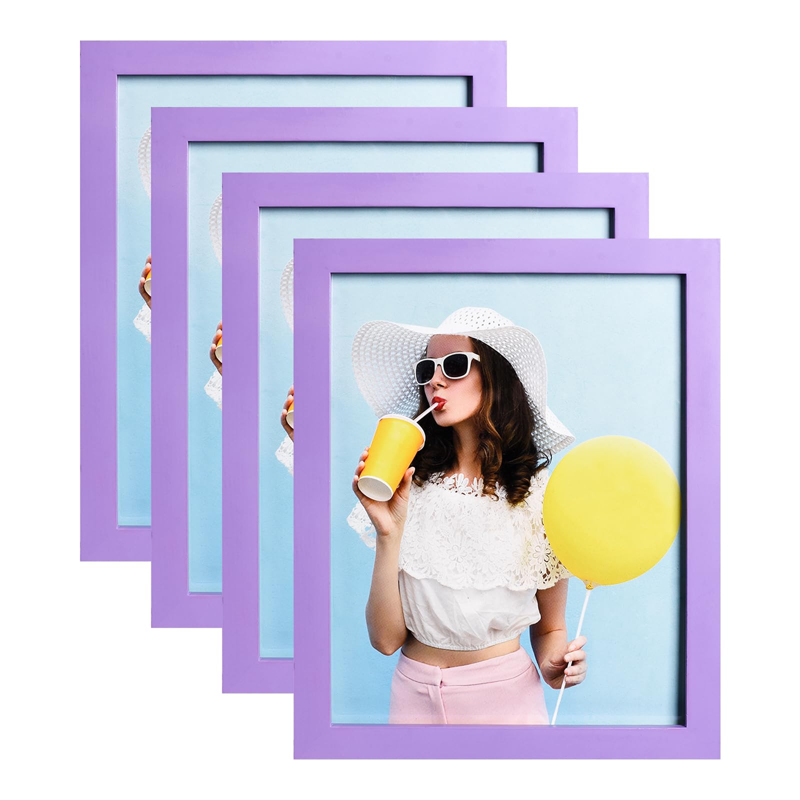 wyooxoo 8x10 Picture Frames Set of 4 Purple Made of Solid Wood Photo Frames Colorful Frame with HD Plexiglass, Wall or Tabletop 