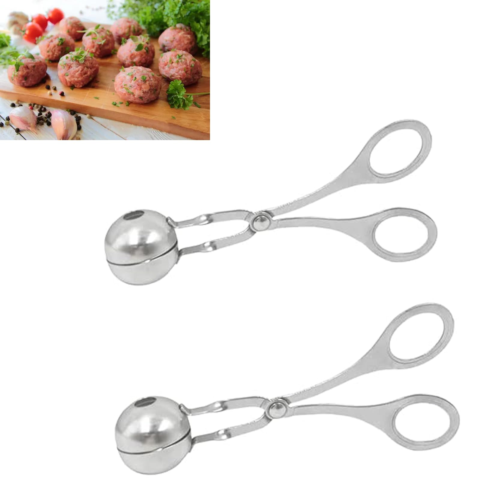 2 Pack Meat Baller Stainless Steel Meatball Scoop Ball Maker None-Stick Baller Tongs Meat Ball Maker Mold Cake Pop,Ice Tongs,Coo