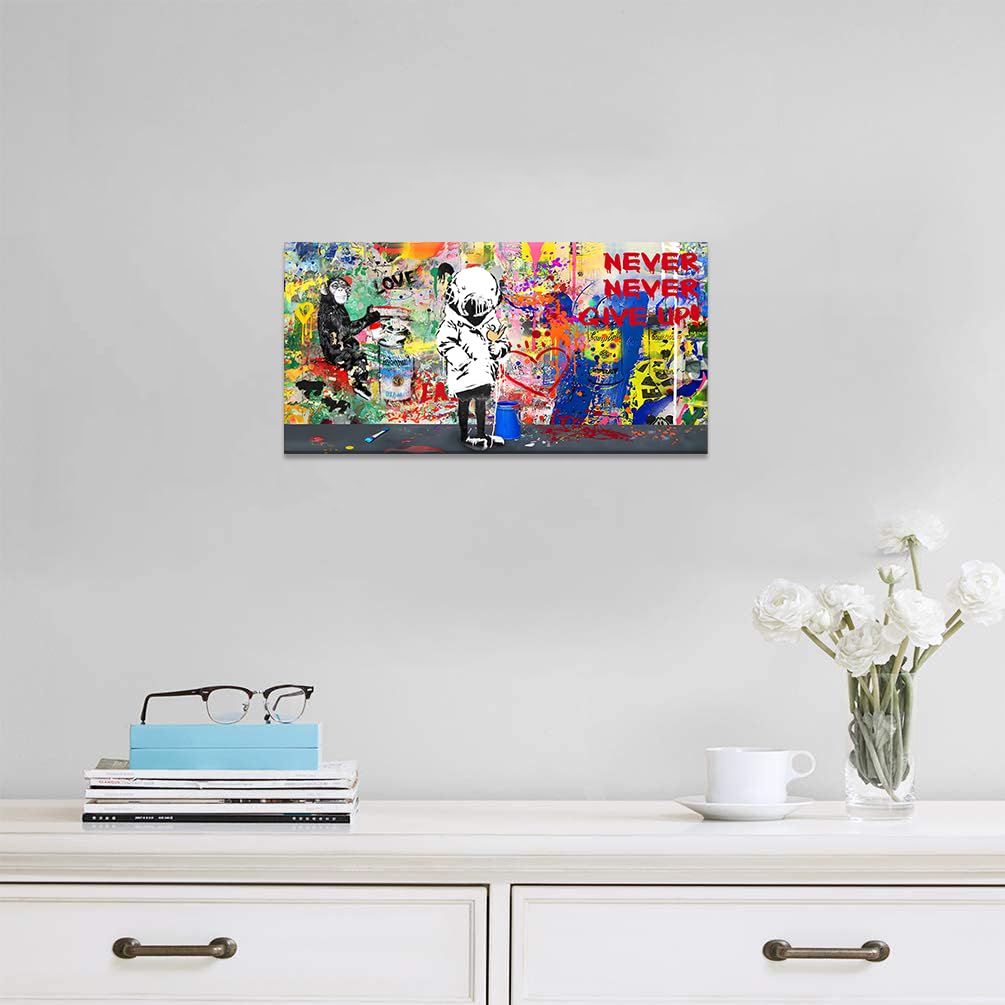 Graffiti Wall Art ,Abstract Pictures Prints Artwork,Girl Graffiti Painting Wall Decor Never Give Up Inspirational Pictures For L