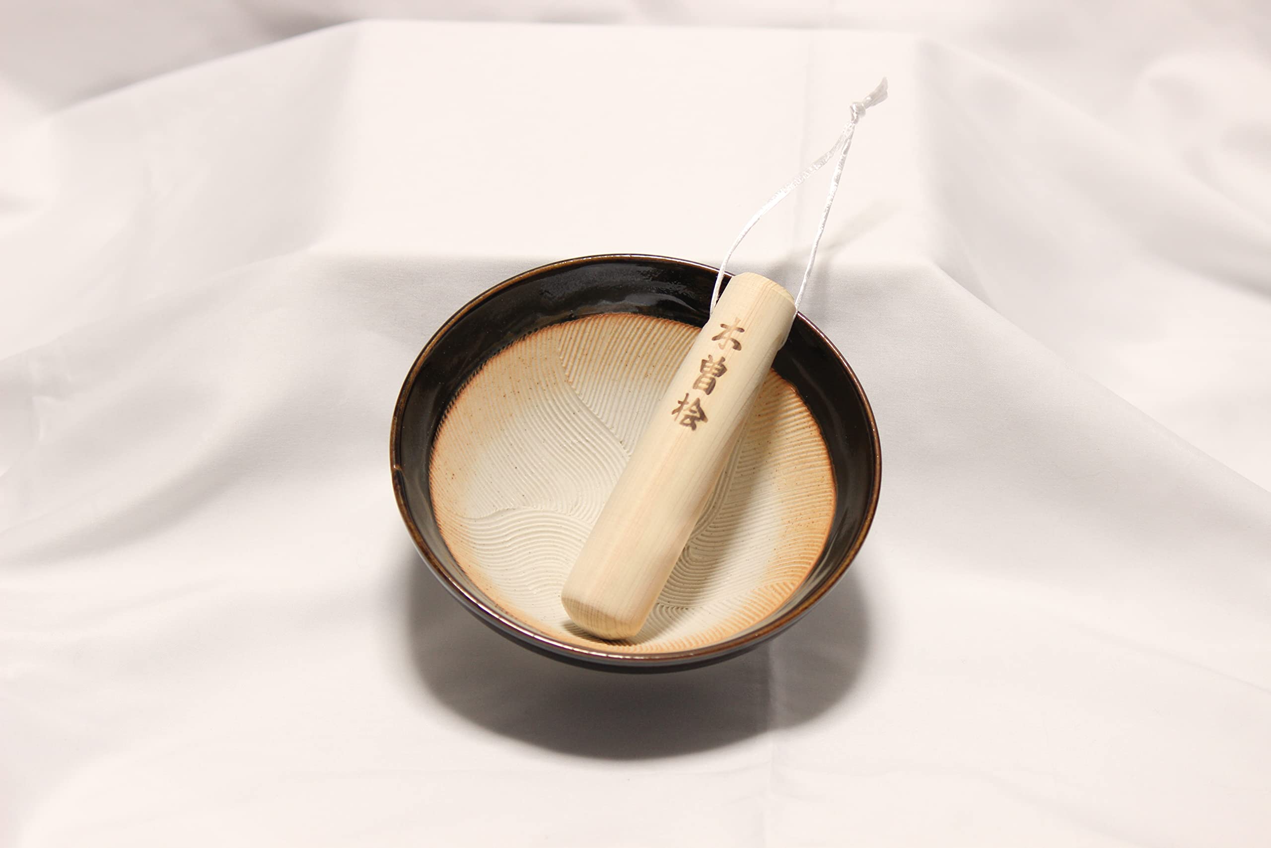Made In Japan Ripple Ridge Mortar And Pestle Suribachi And Surikogi Set Small 5.91 Inches For Both Right And Left Handed Black A