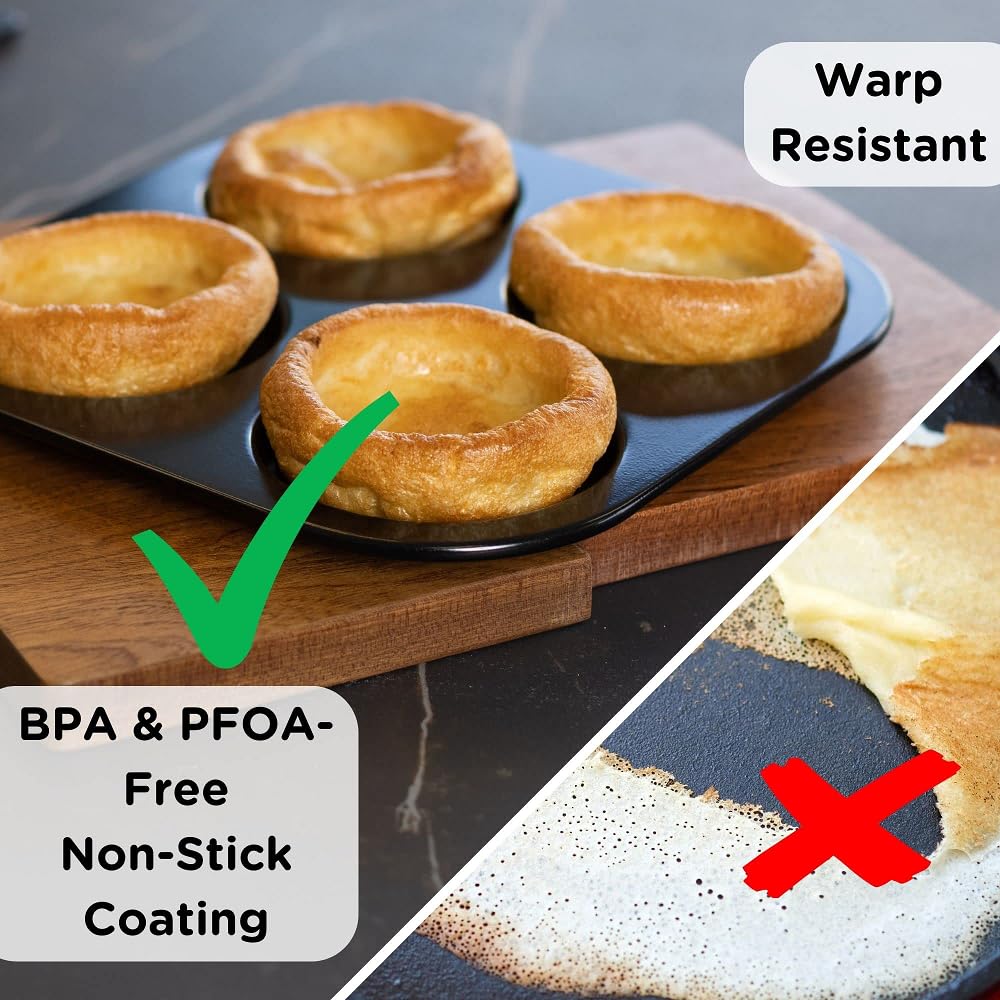Wrenbury Yorkshire Pudding Pan Tray 4 Cup - Large Cup Heavy Gauge Yorkshire Pudding Tin Baking Pans For Perfect Yorkshires - 10