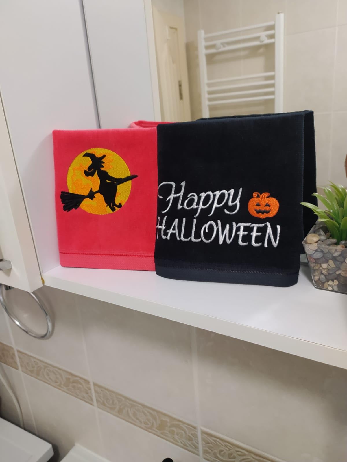 2 Pack Happy Halloween Hand Towels, 100% Soft Cotton, Basket Stuffers, (11X18Inches) Decor Hand Towels Gift Packed, Decorative H