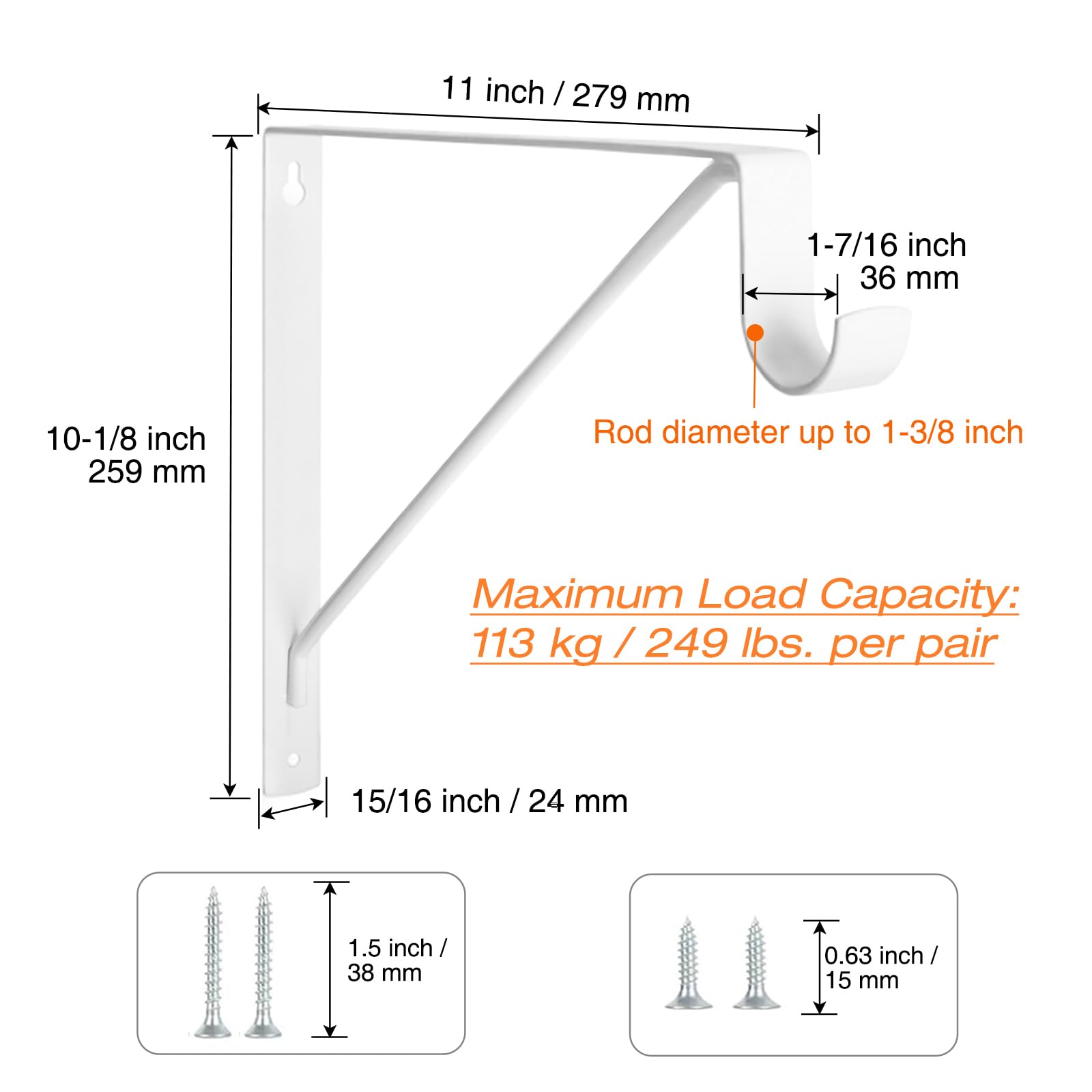 Kovosch 4 Pack Heavy Duty Closet Shelf & Rod Brackets, Wall Mounted Closet Shelf Brackets, 11 X 10.2 Inch Closet Shelf Brackets