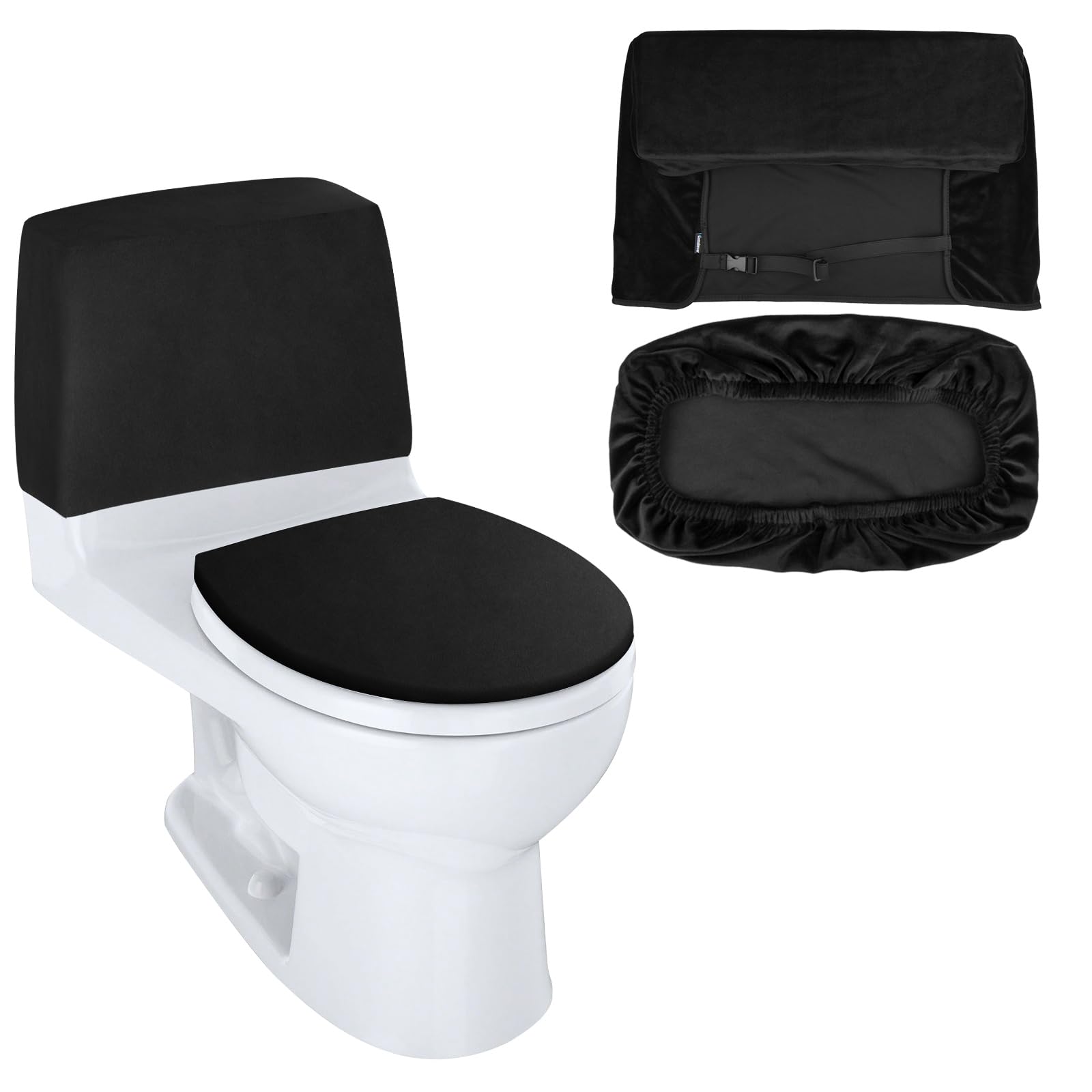 Toilet Lid Cover and Toilet Tank Lid Cover Replacement Toilet Cover with Elastic Bottom for Bathroom Decor Accessories (Black-St