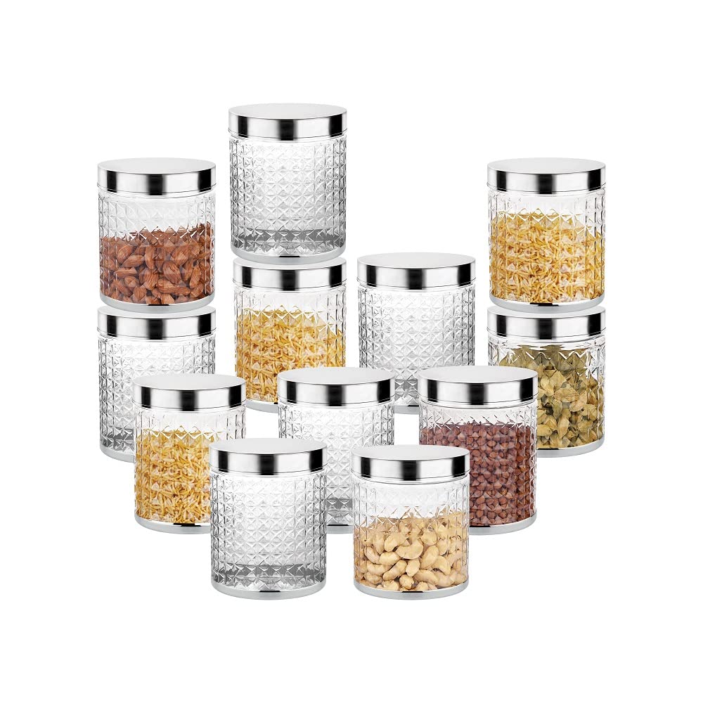 Attro Sky Hector Celebration 12 Pcs Storage Pet Container Gift Set For Kitchen, 400 Ml X 12, Silver