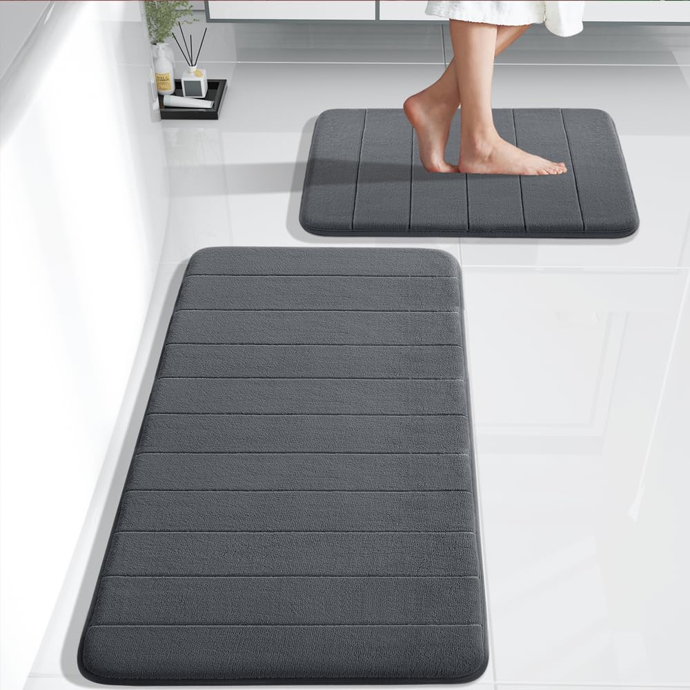 Yimobra Large Bath Mat Set, Soft 2 Pieces Memory Foam Bathroom Rugs, Water Absorption, Non Slip , Thick, Dry Fast For Bathroom F