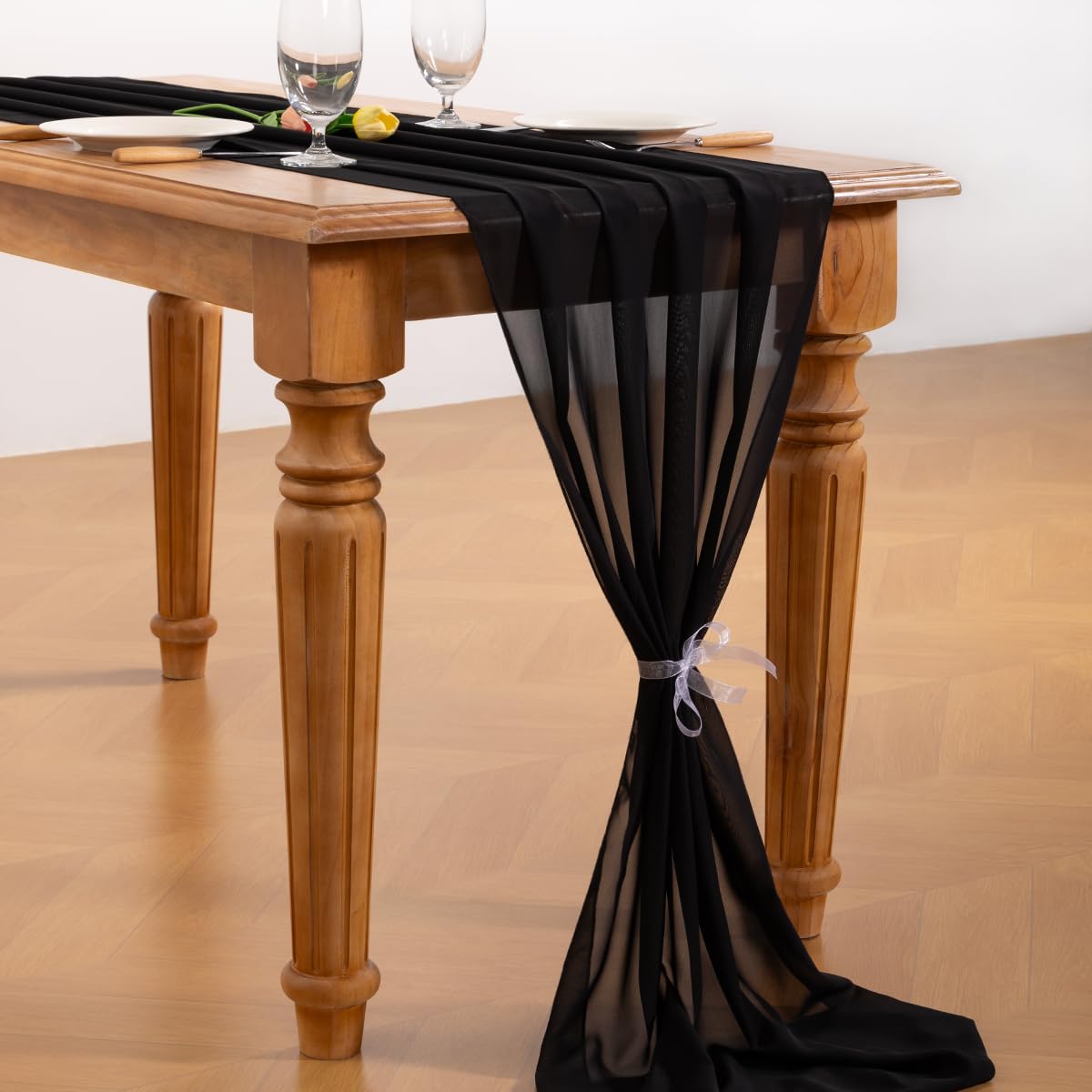 Socomi Black Halloween Chiffon Table Runner Fall Thanksgiving Boho Rustic 14ft 29x170 Inches Wedding Runner Sheer Romantic Brida