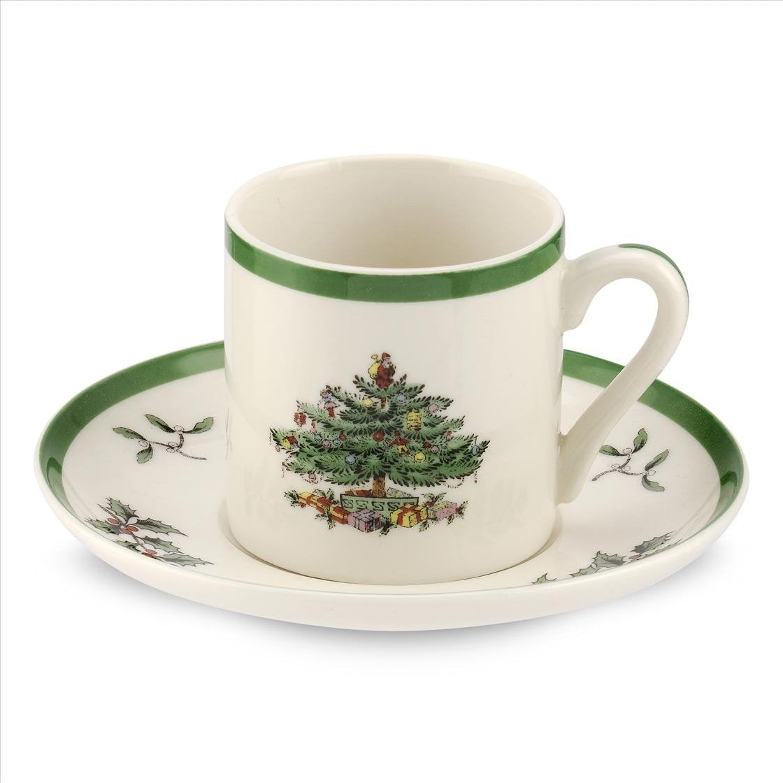 Spode Christmas Tree Espresso Cup & Saucer Set  3 Oz, Set of 4