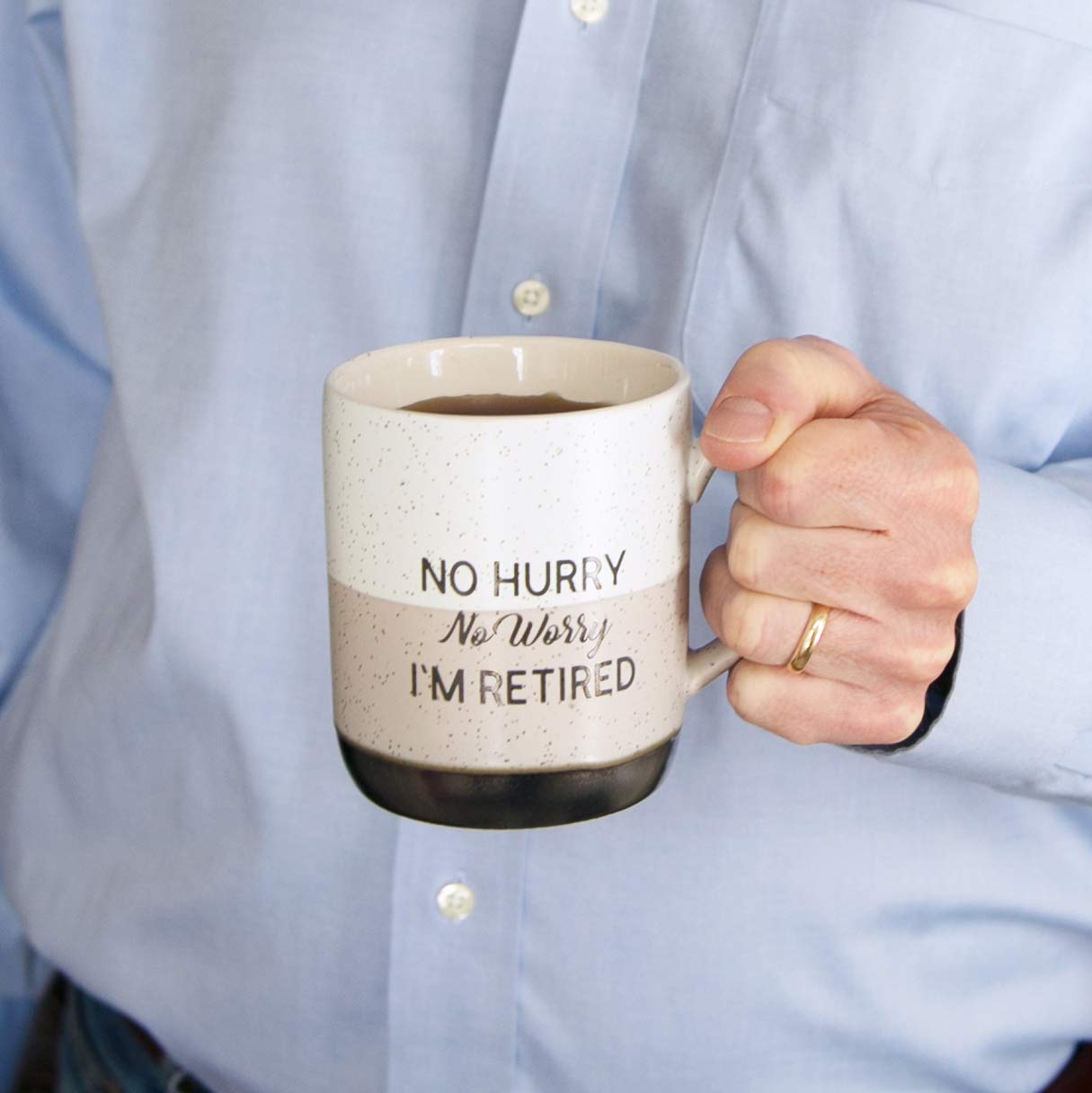 Pavilion Gift Company Large 15 Oz Stoneware Coffee Cup Mug No Hurry No Worry I'M Retired, 1 Count (Pack Of 1), Grey