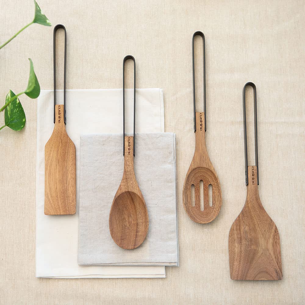 Wooden Utensils For Cooking For Kitchen Acacia Wood, Beautiful Modern Design, Rustic Wood Heads And Stainless-Steel Handles, Scr