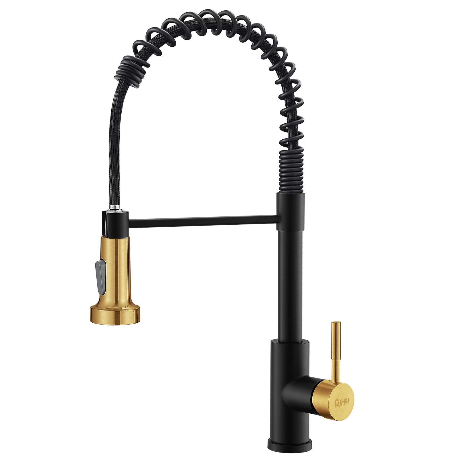 Gimili Kitchen Faucet With Pull Down Sprayer Commercial Single Handle Lever Spring Kitchen Sink Faucet Matte Black&Gold