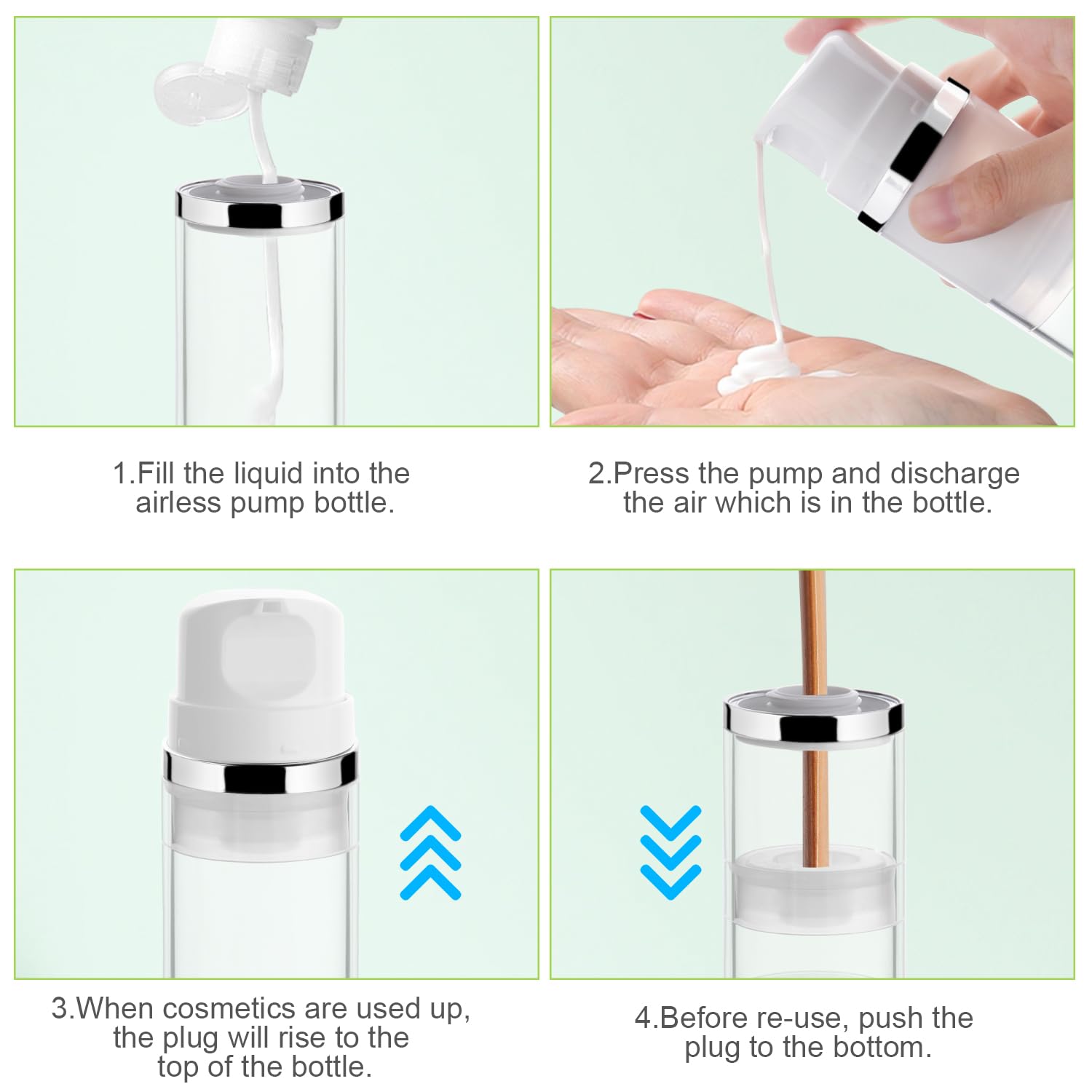 4 Pcs 50Ml/1.7Oz Airless Pump Jar Refillable Vacuum Pump Dispenser Bottles Travel Cosmetic Containers For Lotion Essence Shampoo