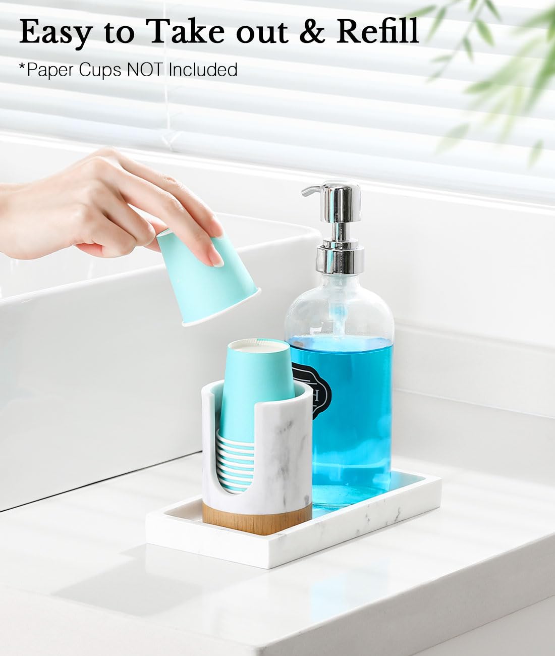 Luxspire Marble Resin Bathroom Cup Dispenser, 3oz Dixie Cup Holder, Gravel White, Model HOLDER220, Guest Bathroom Essential