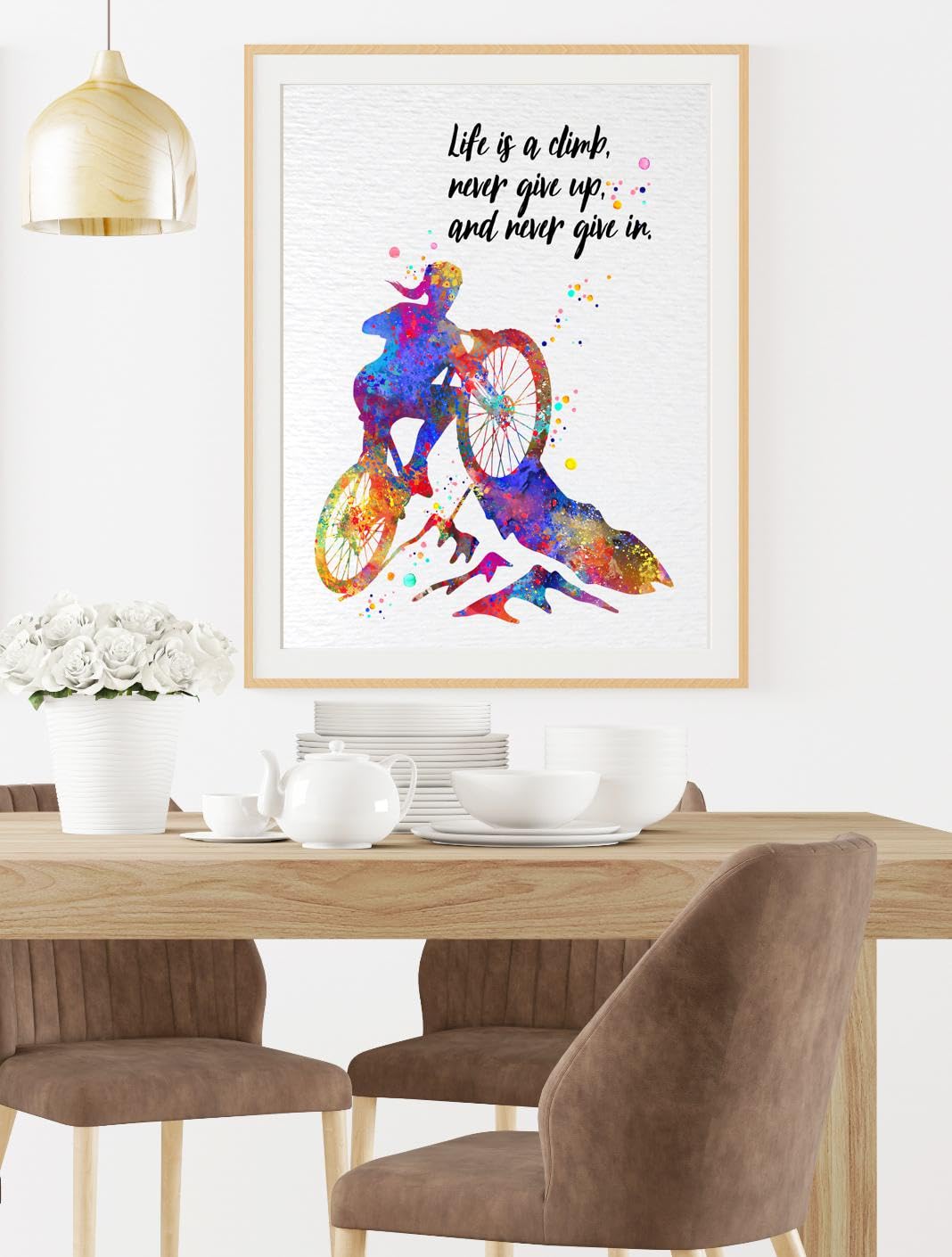 Dignovel Studios 8X10 Unframed Mountain Bike Hiking Life Is A Climb Never Give Up Woman Girl Inspirational Quotes Watercolor Art