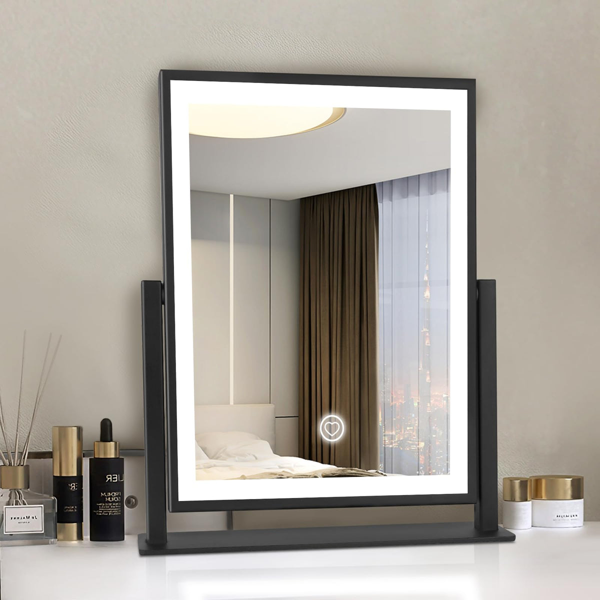Beelux Vanity Mirror With Lights,16''  14'' Makeup Mirror With Light Smart Touch Control Dimmable 3 Modes Lighted Led Mirror 360