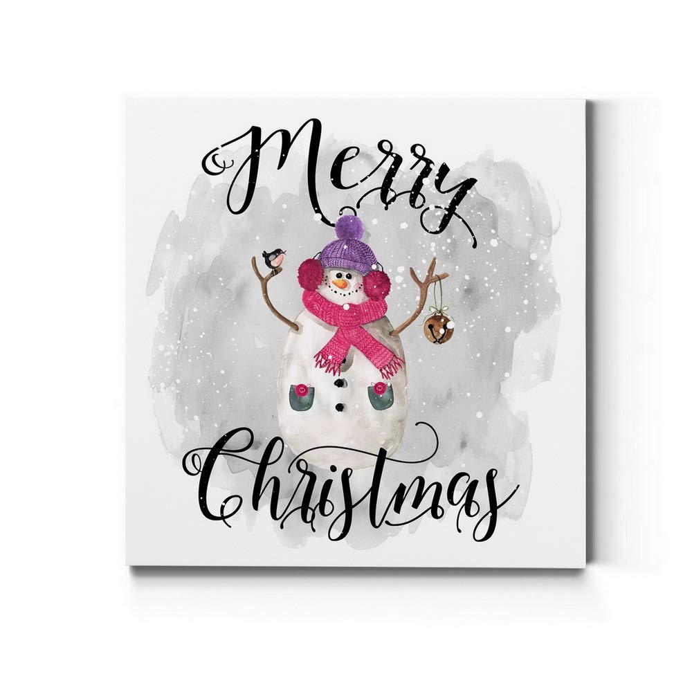 Renditions Gallery Merry Christmas Snowman Wall Art, Cute Winter Artwork, Great Gift For Girls, Purple, Pink, Premium Gallery Wr