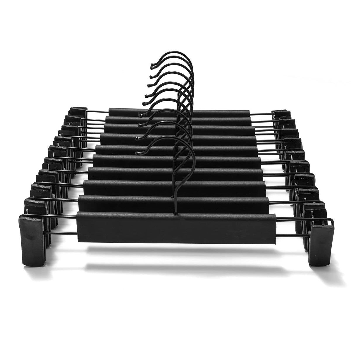 Guanjune 10 Pack Clothes Pants Hangers, Space-Saving Skirt Holders With 360  Swivel Hooks, Adjustable Clips, Trouser Coat Garmen