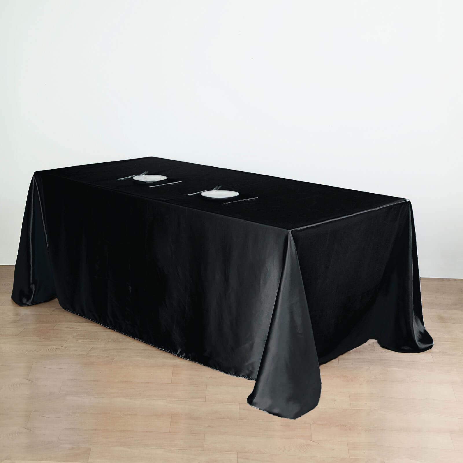 Balsacircle 90X156 Inch Black Satin Rectangle Tablecloth Table Cover Linens For Wedding Table Cloth Party Reception Events Kitch
