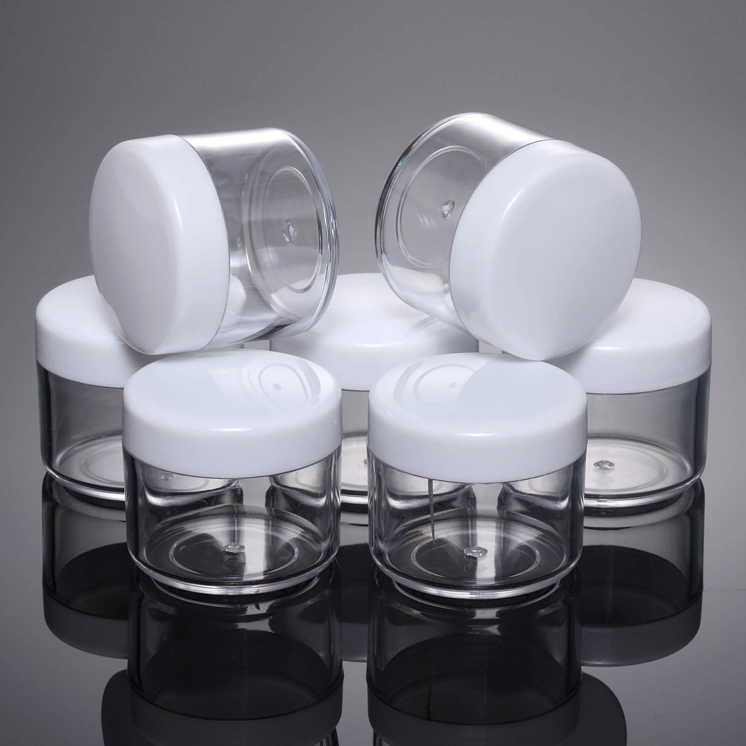 20 Pieces Round Pot Jars Plastic Cosmetic Containers Set With Lid For Liquid Creams Sample, 20 Ml/ 0.7 Oz (White Lid)