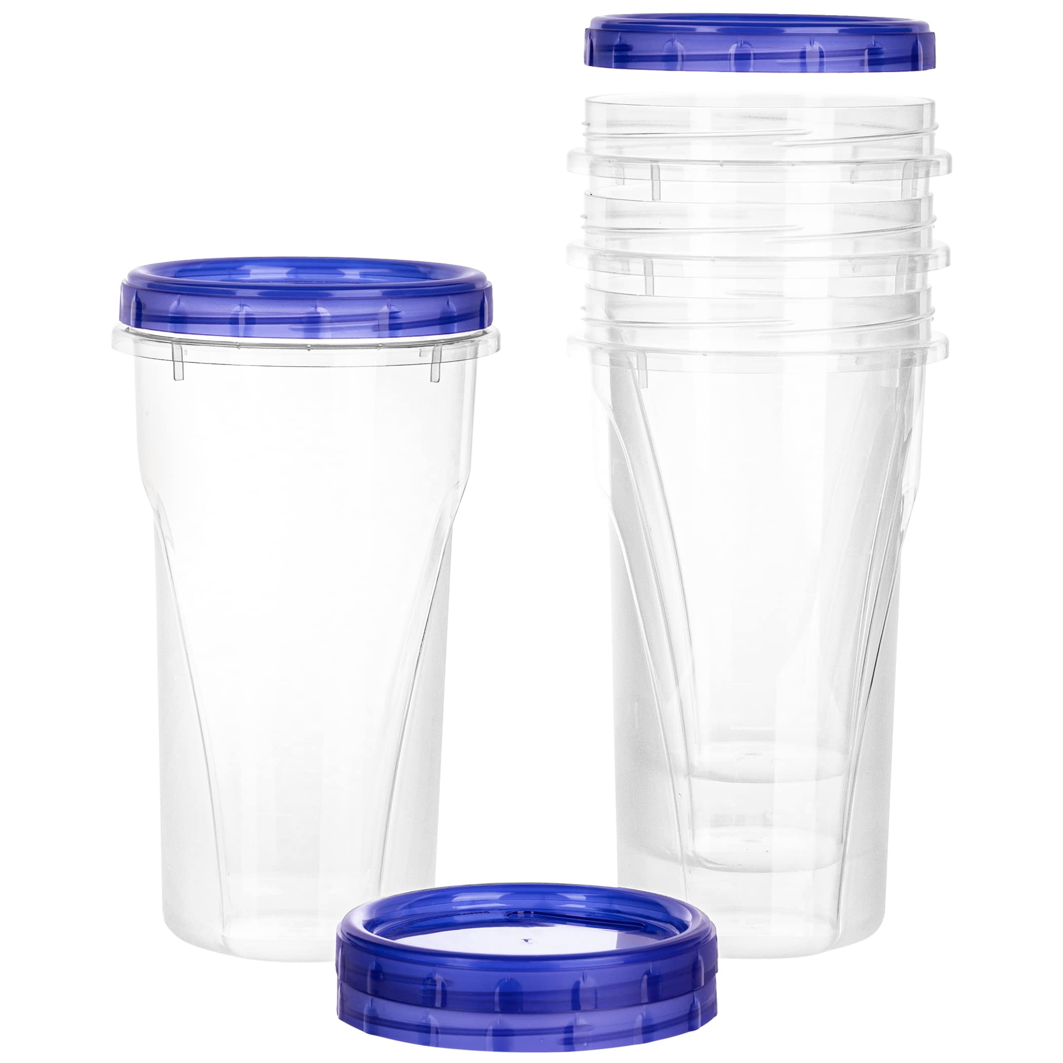 Plasticpro [48 Oz 4 Pack] Twist Top Deli Containers Clear Bottom With Blue Top Twist On Lids Reusable, Stackable, Food Storage F