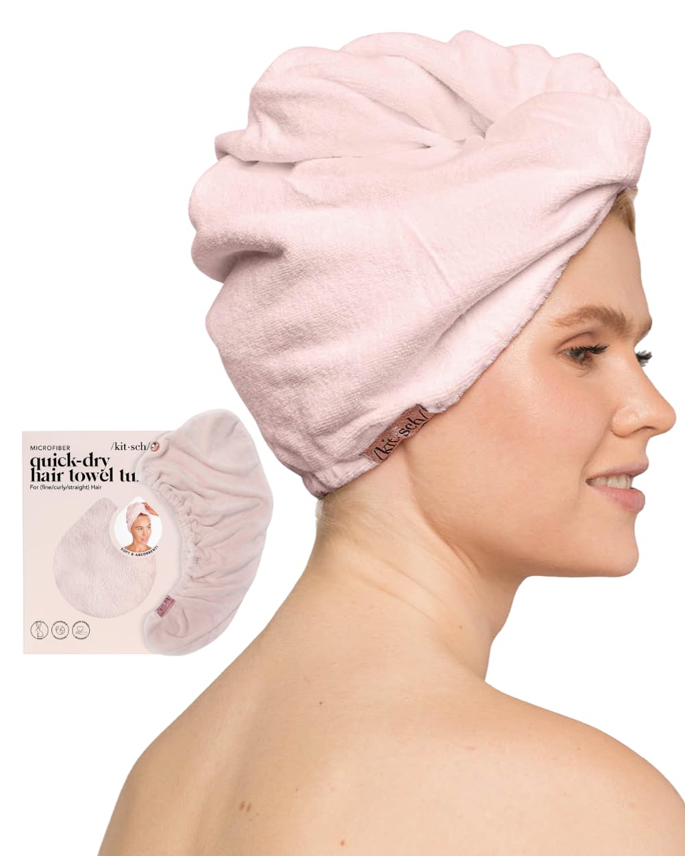 Kitsch Microfiber Hair Towel Wrap for Women - Quick Dry Towel | Microfiber Towel for Hair | Hair Drying Towel Wrap for Long Hair