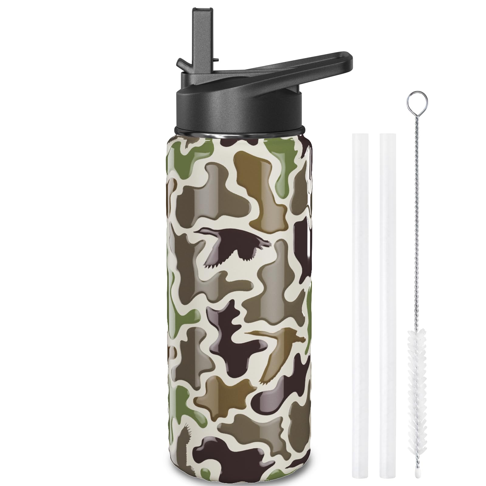 Camouflage Water Bottles with Straw, 18 OZ Insulated Stainless Steel Waterbottle Tumbler Gifts for Women Girls