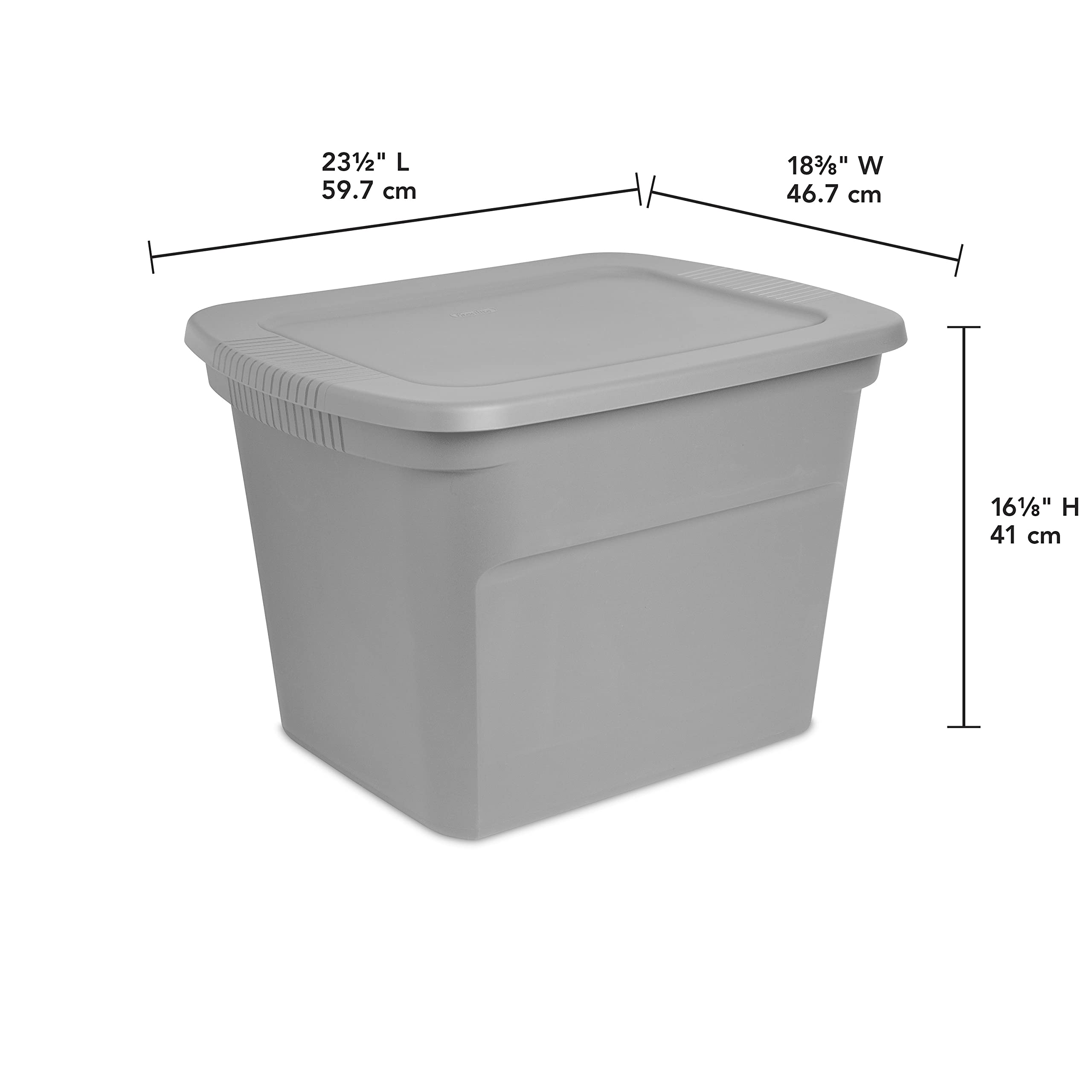 Sterilite 18 Gal Storage Tote, Stackable Bin With Lid, Plastic Container To Organize Clothes In Closet, Basement, Gray Base And