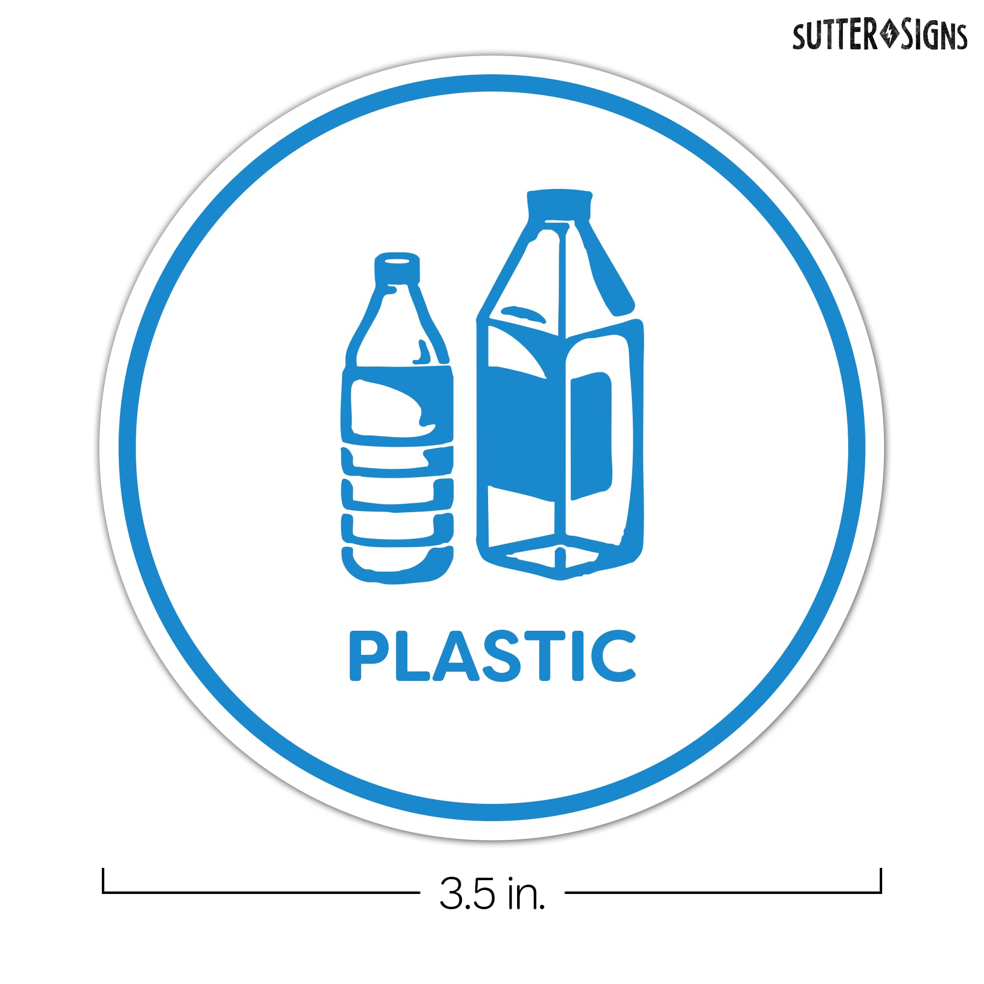 Recycling Sorting Sticker Signs Decals - Paper  Aluminum  Plastic  Glass (Set of 4 Recycle Stickers for Cans and Bins)